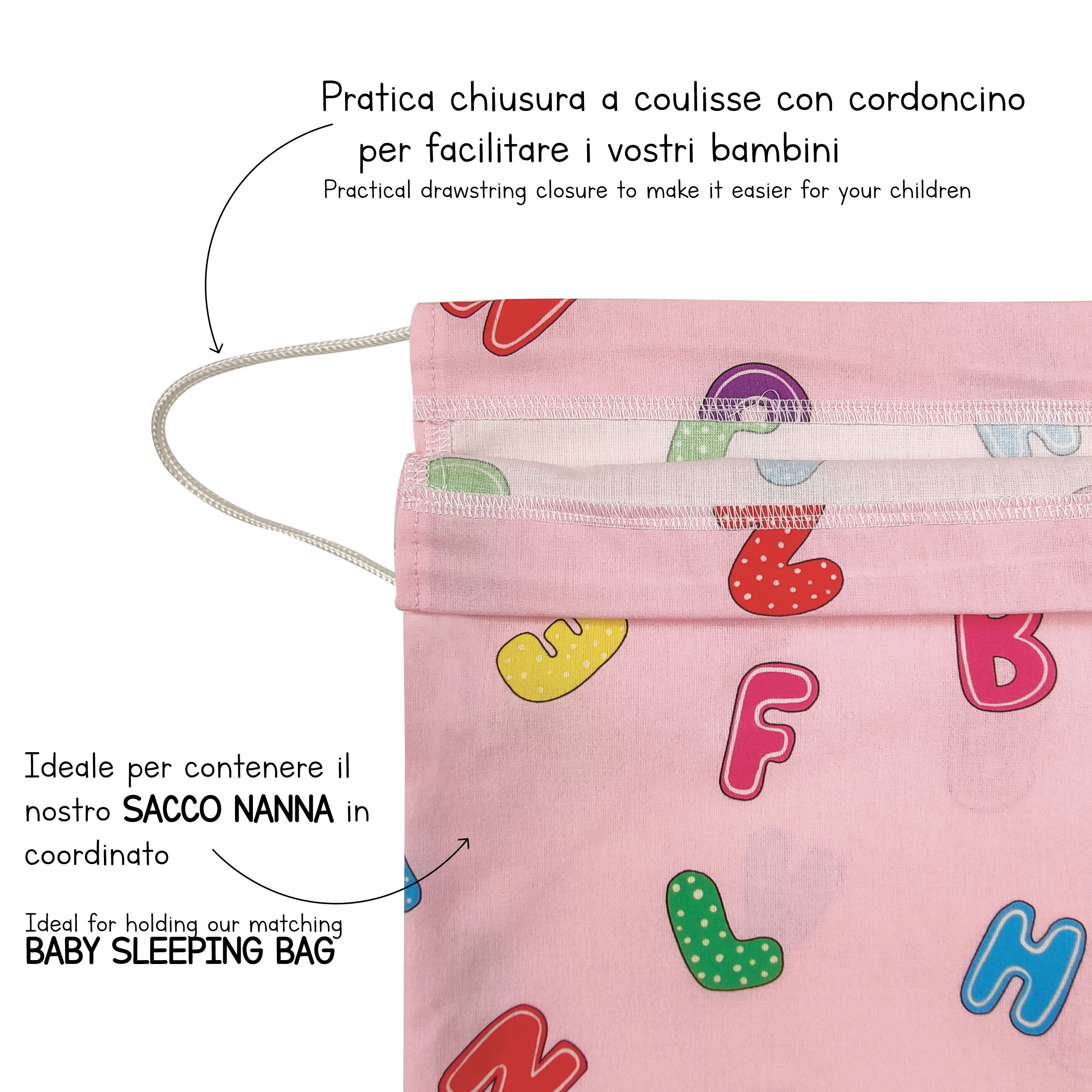 Sac de jardin d'enfants Alphabet fond rose