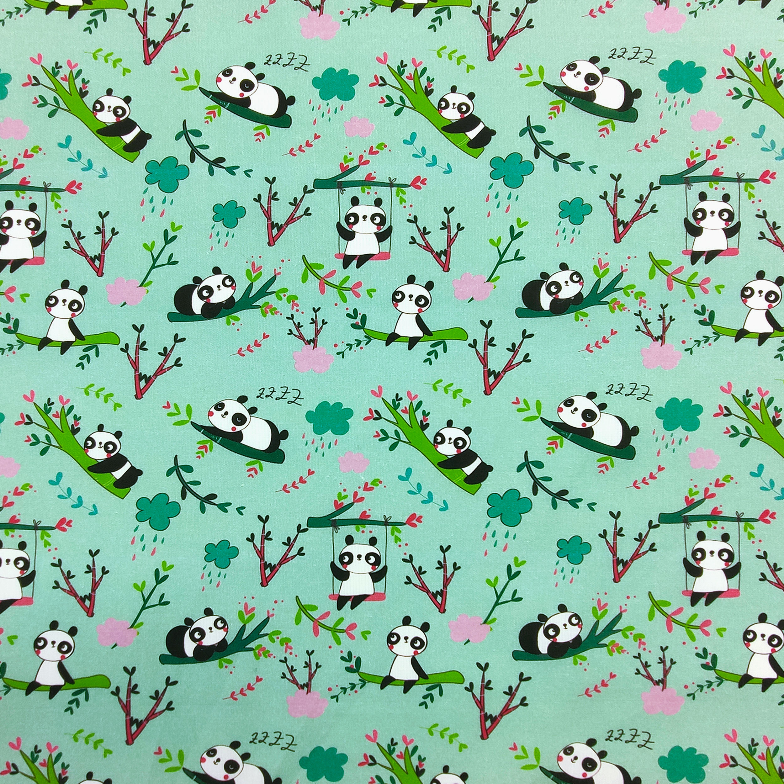 Cotton Panda Petit Fond Vert Menthe - Panini Fabrics