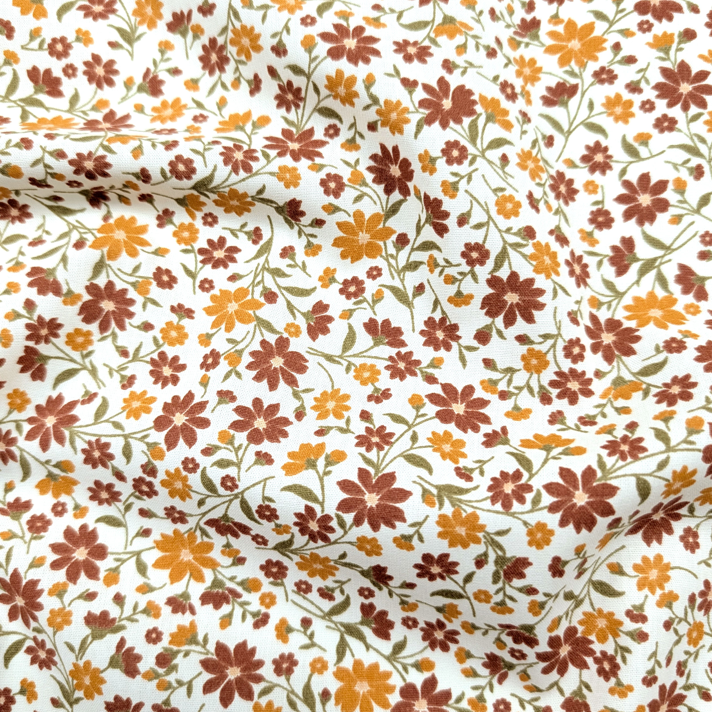 Poplin Cotton Flowers Orange Tones