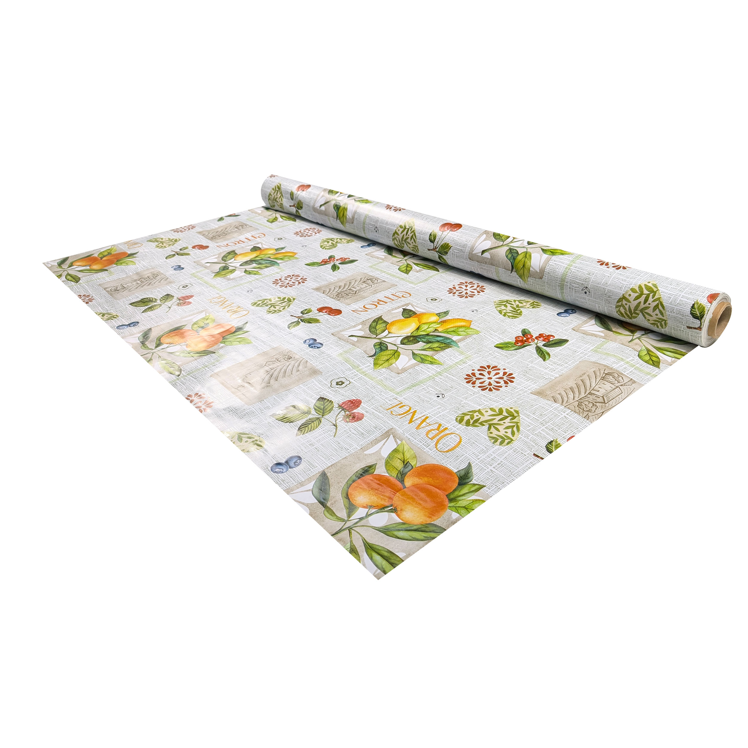 Fabric for Plasticised Tablecloth Fruits and Writings Image