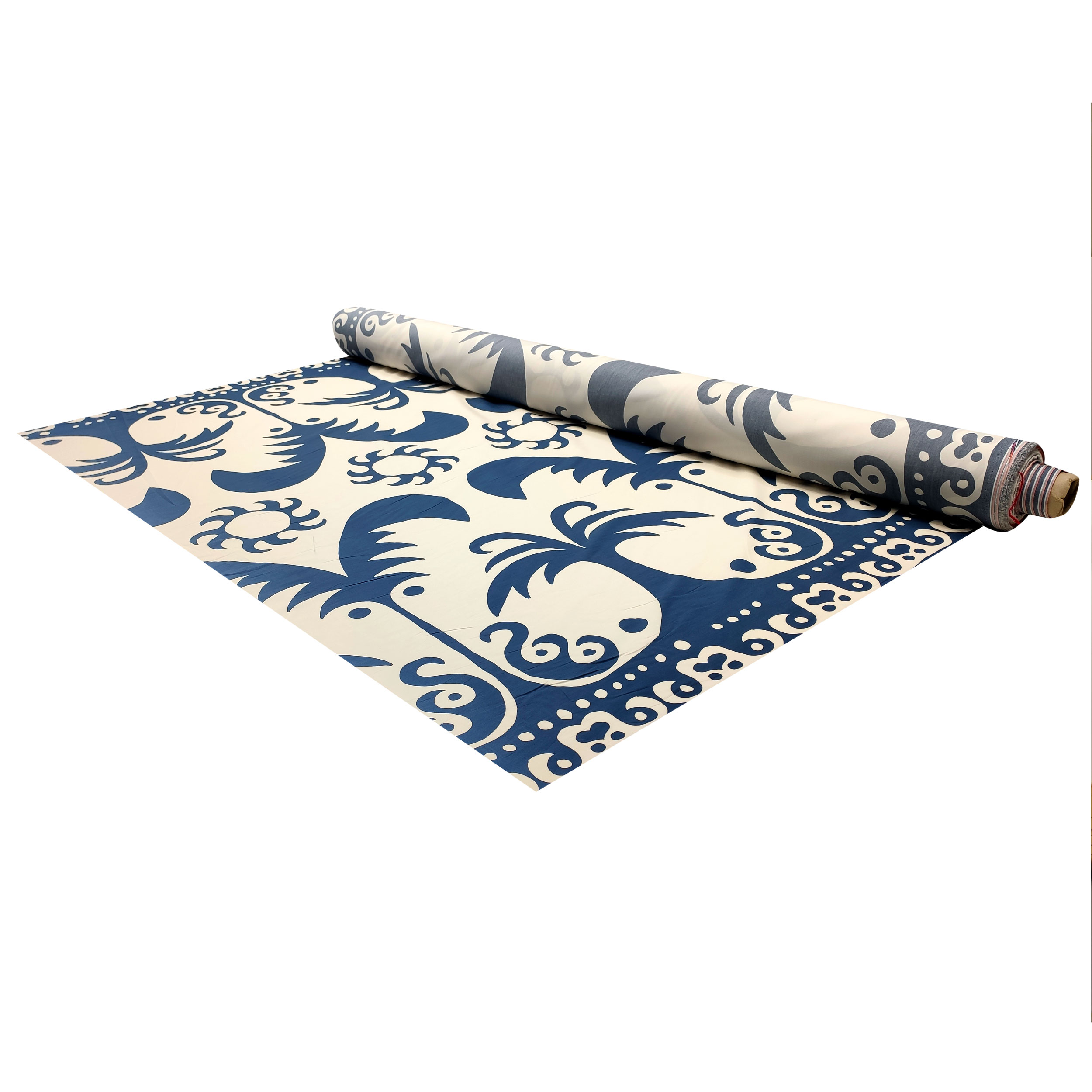 Satin de coton Palmiers fantastiques et soleils bleus