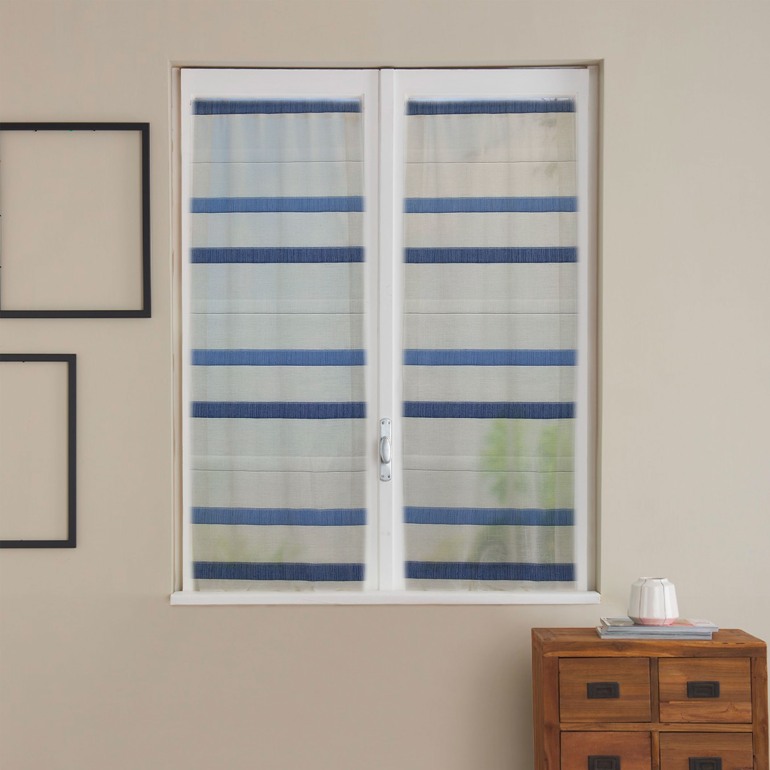 Curtain Fabric Blue Steccato Effect