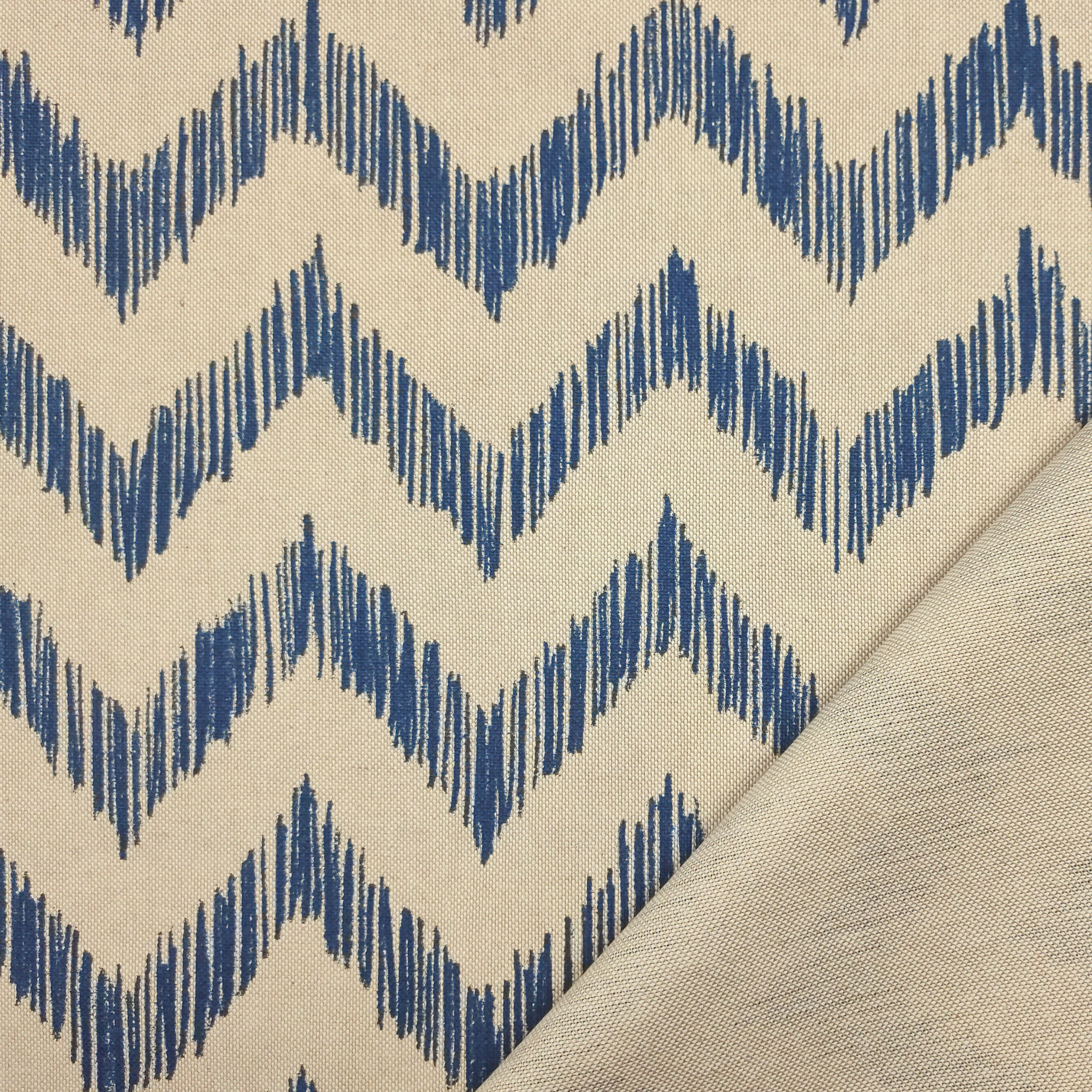 Tejido de Panamá Mezcla de Algodón Zig Zag Líneas Azul