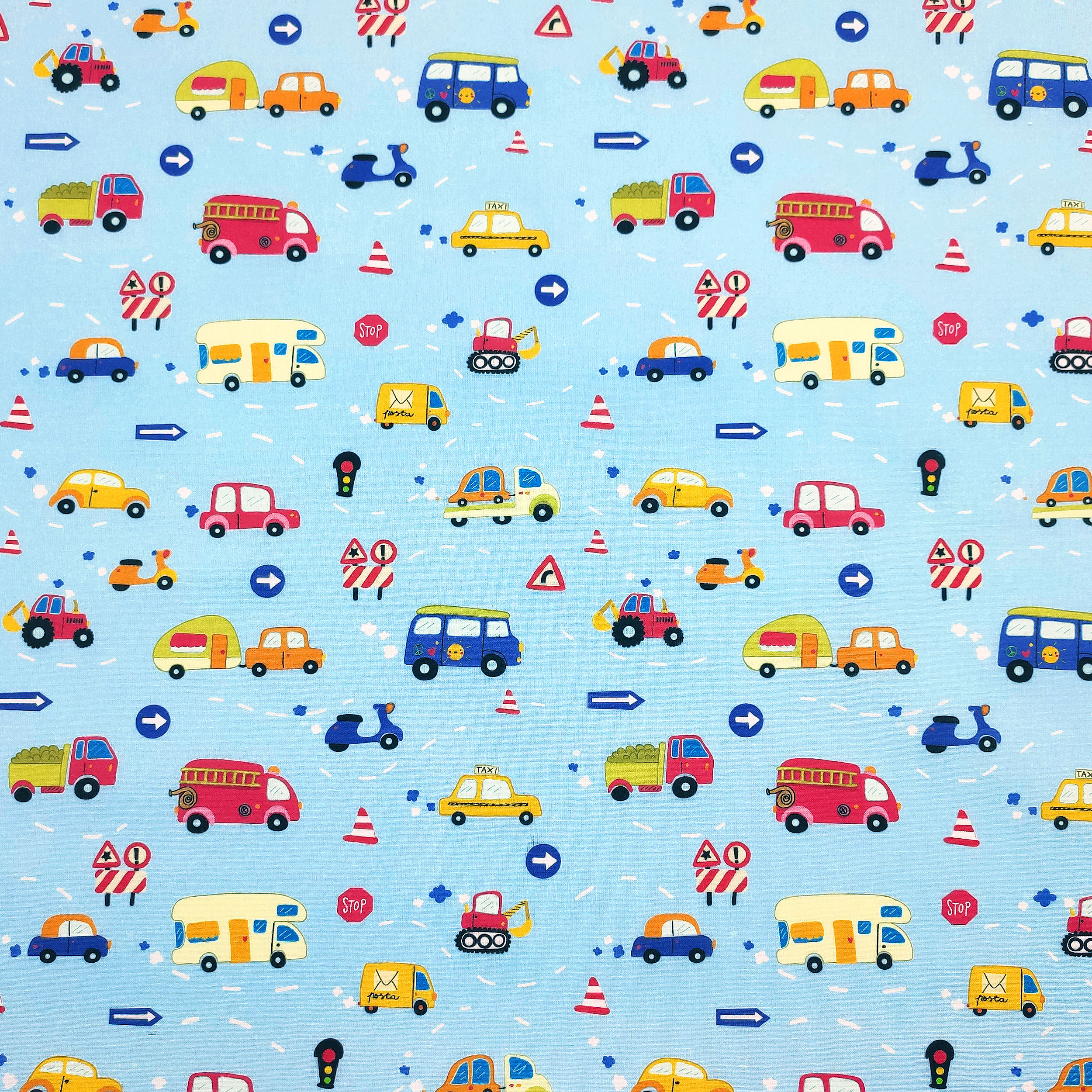 Coton petites voitures fond bleu clair - Panini Fabrics