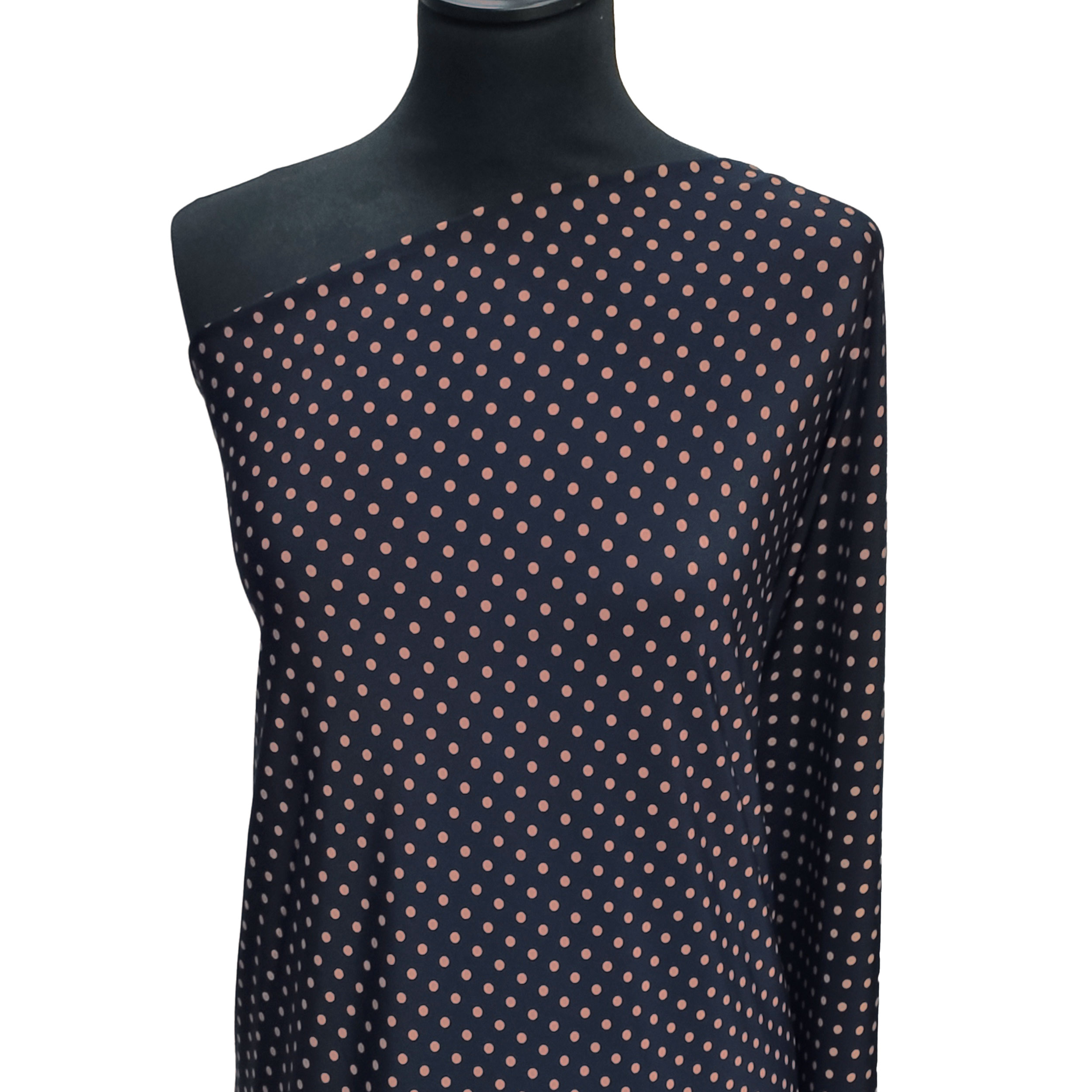 Viscose Silk Jersey Polka Dot Pink Antique Blue Background