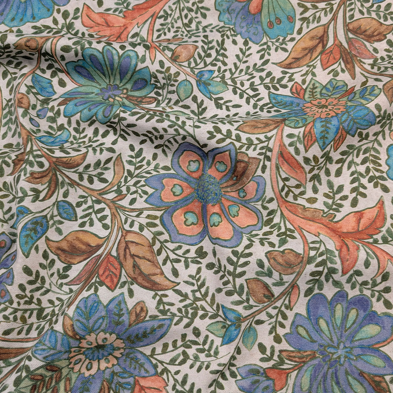 Panama Mixed Linen Blue Flowers H 280 cm Image