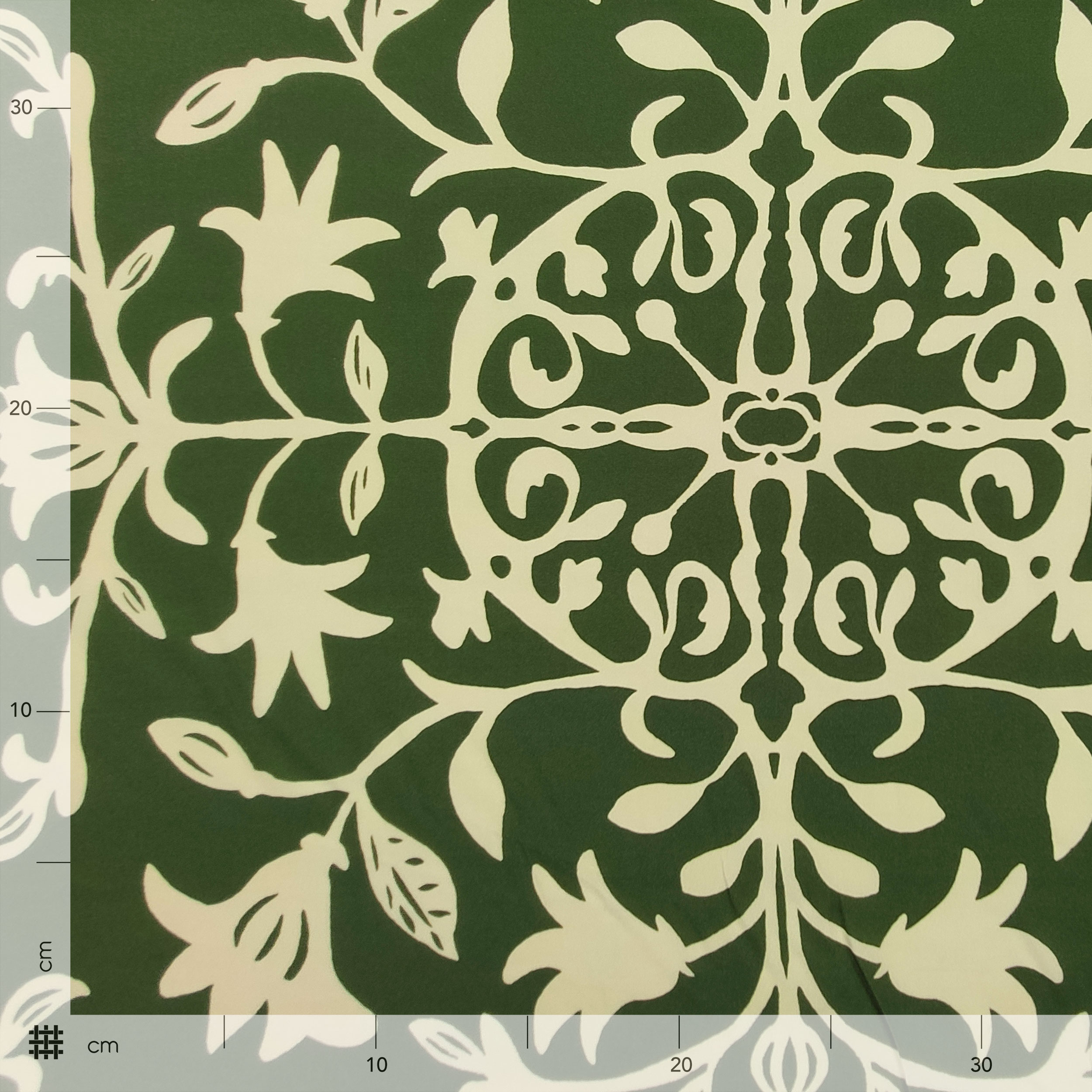 Fantaisie florale verte Satin de coton crème