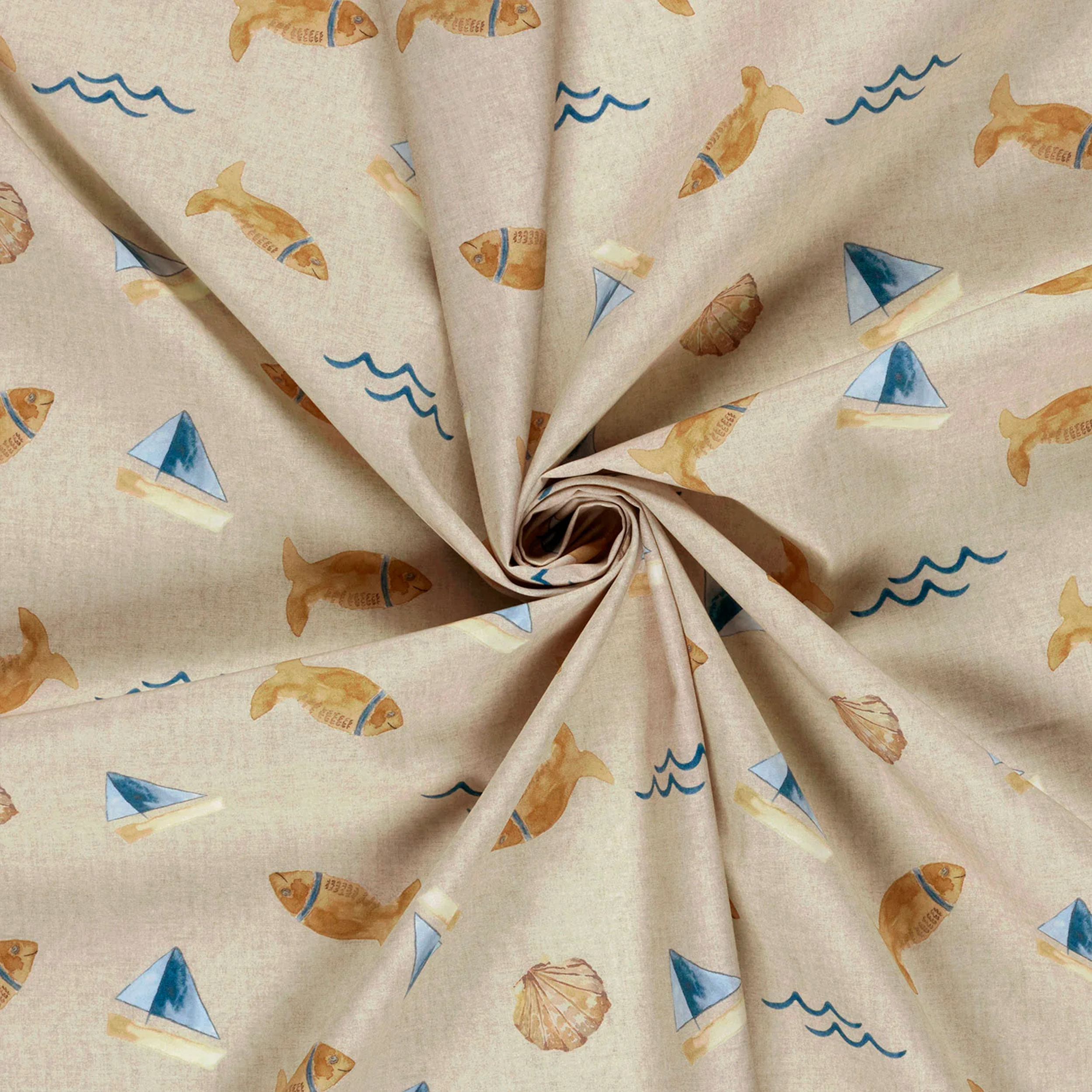 Poplin Cotton Fish and Boats Image