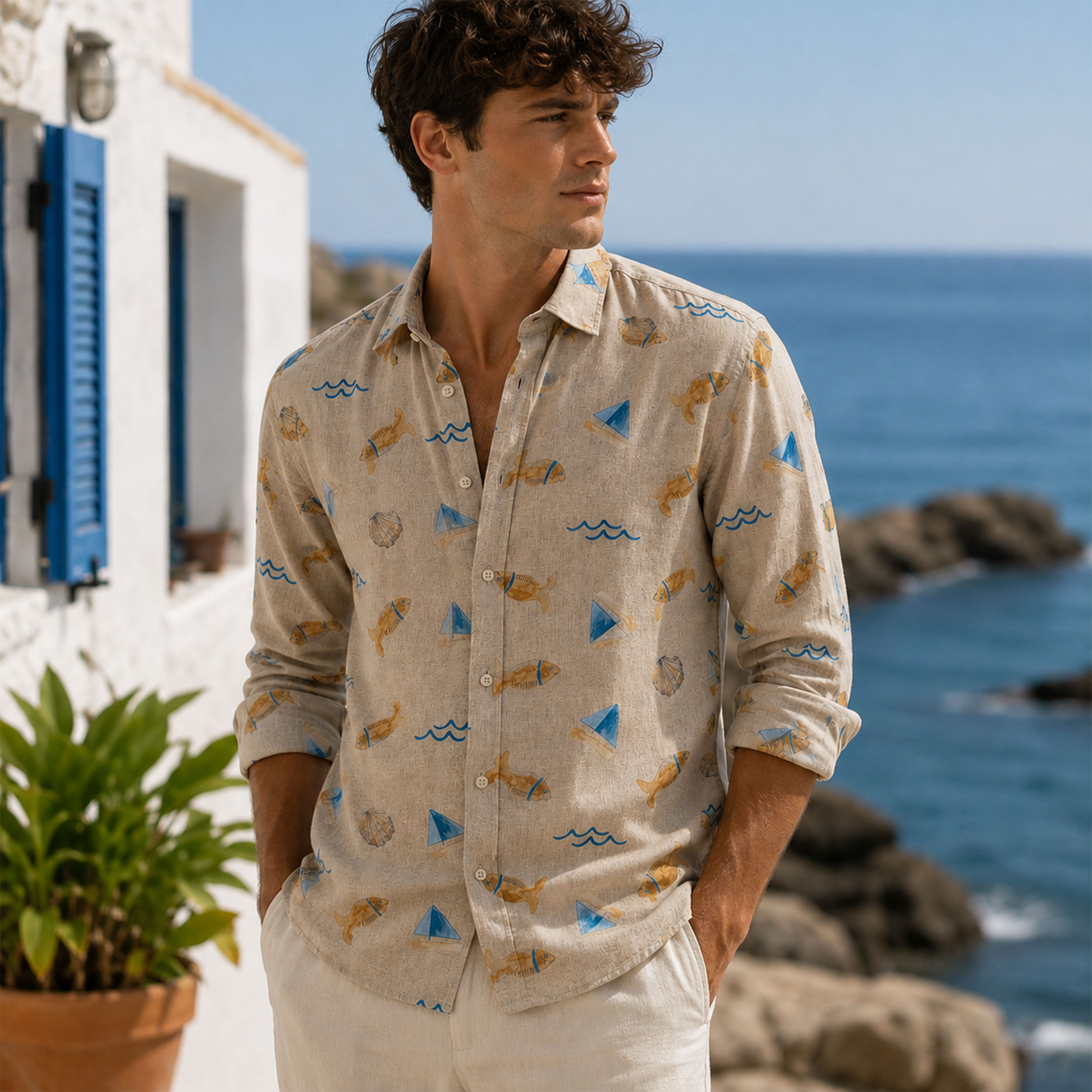 Poplin Cotton Fish and Boats Image