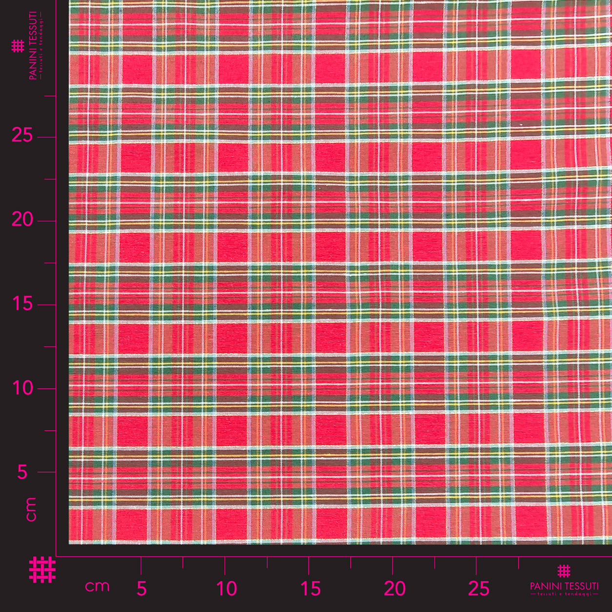 Tartan écossais découpé Carrés en Lurex Vert Rouge 70x280 cm Image