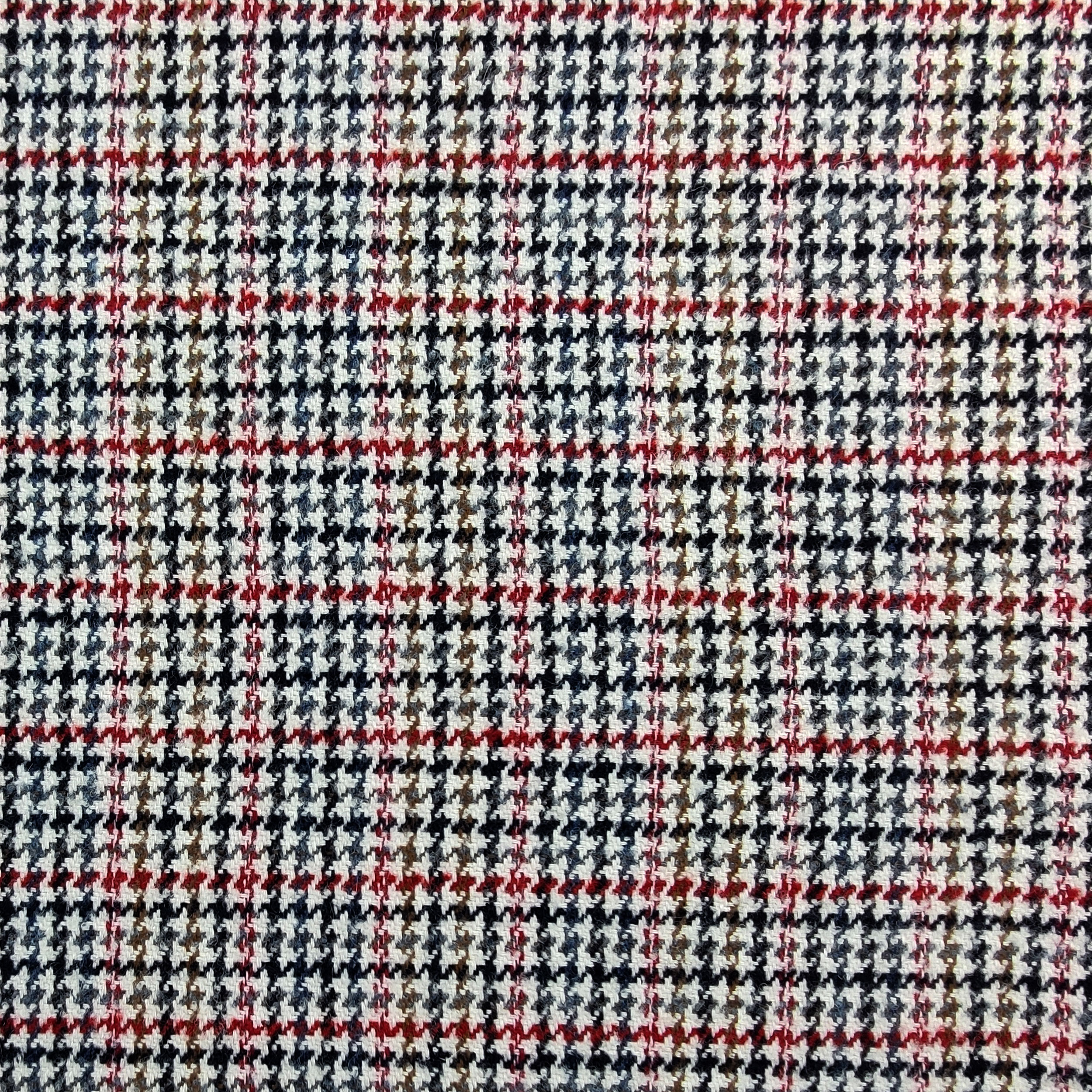 Pied de Poule Tweed de coton mélangé rouge et beige