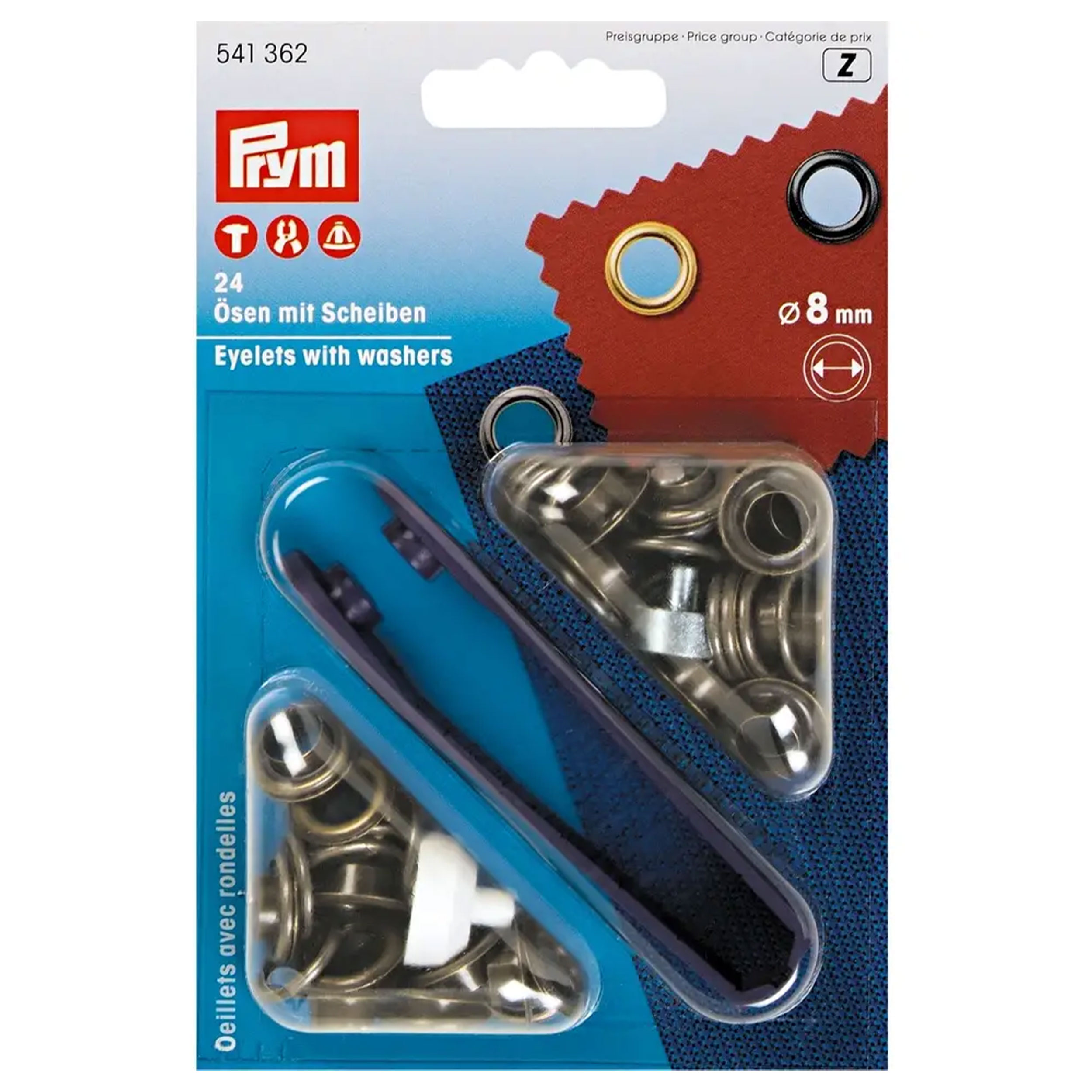 Ösen mit Unterlegscheiben Prym Messing vernickelt 8 mm