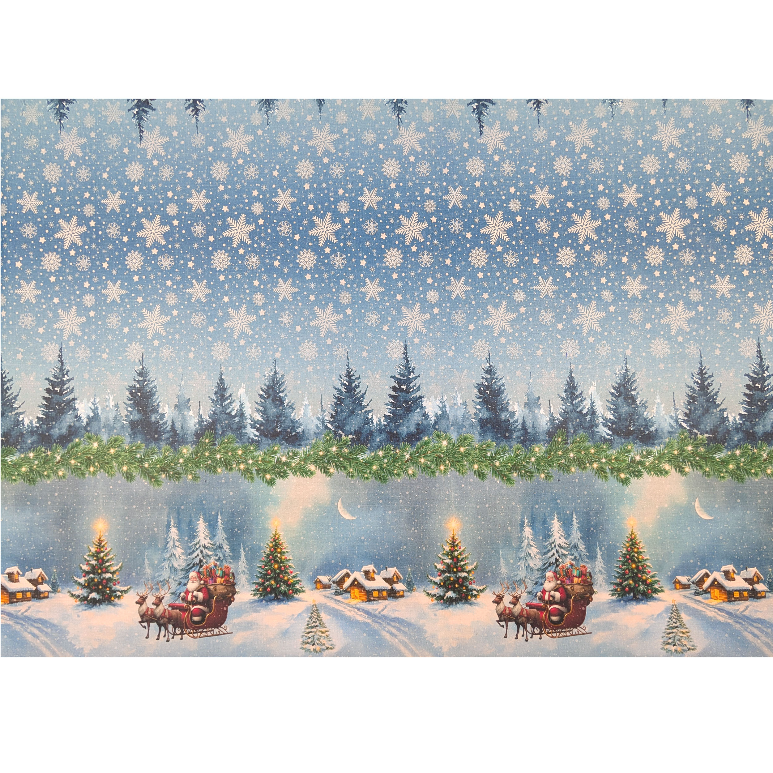 Fabric for Resin Tablecloth with Santa's Sleigh Border Image