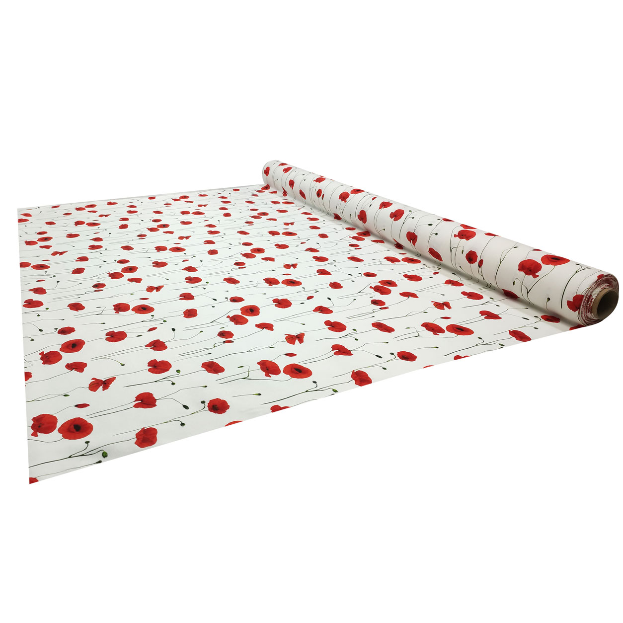 Panama Fabric Cotton Mix Poppies White Background Image