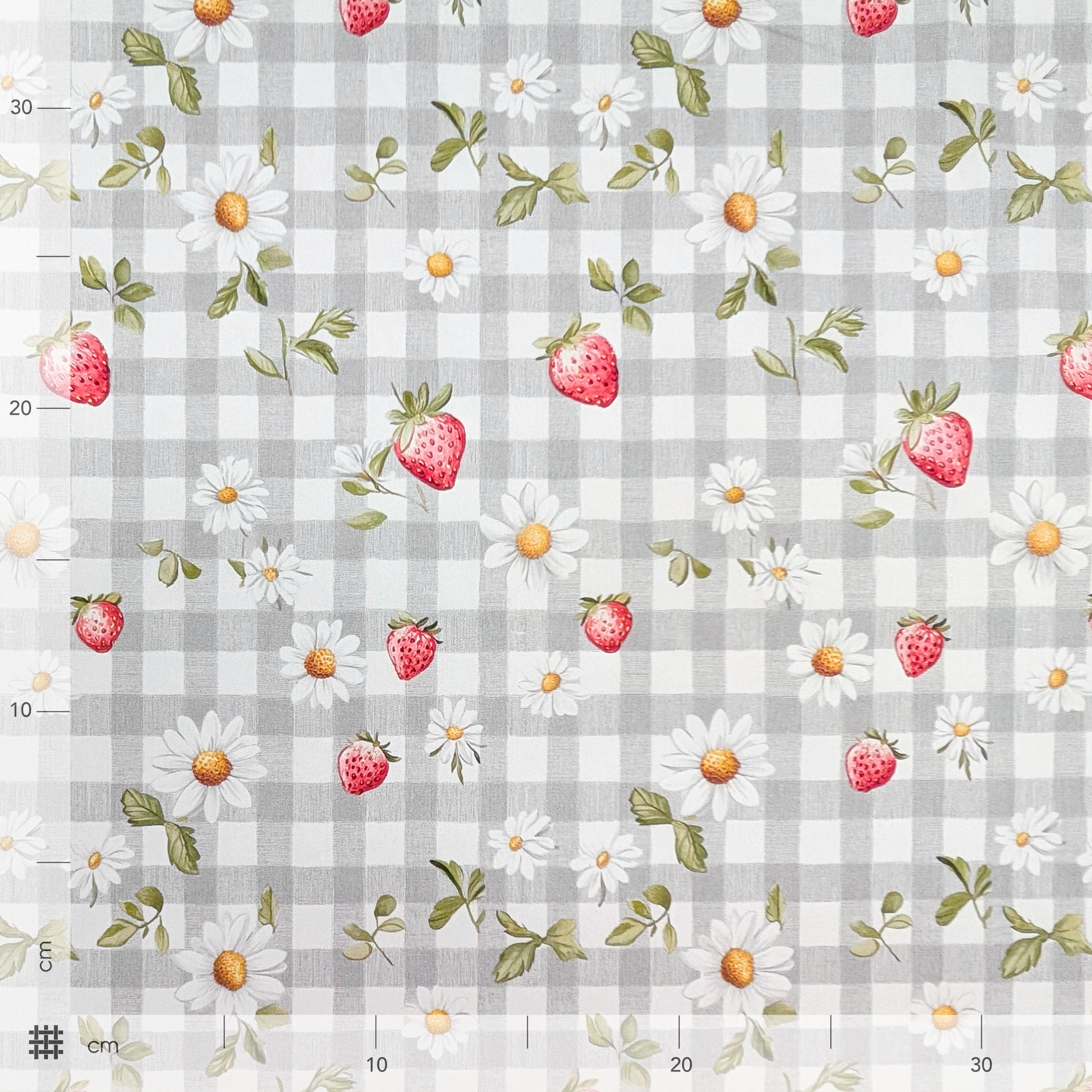Grey and Strawberry Check Cotton Poplin Image