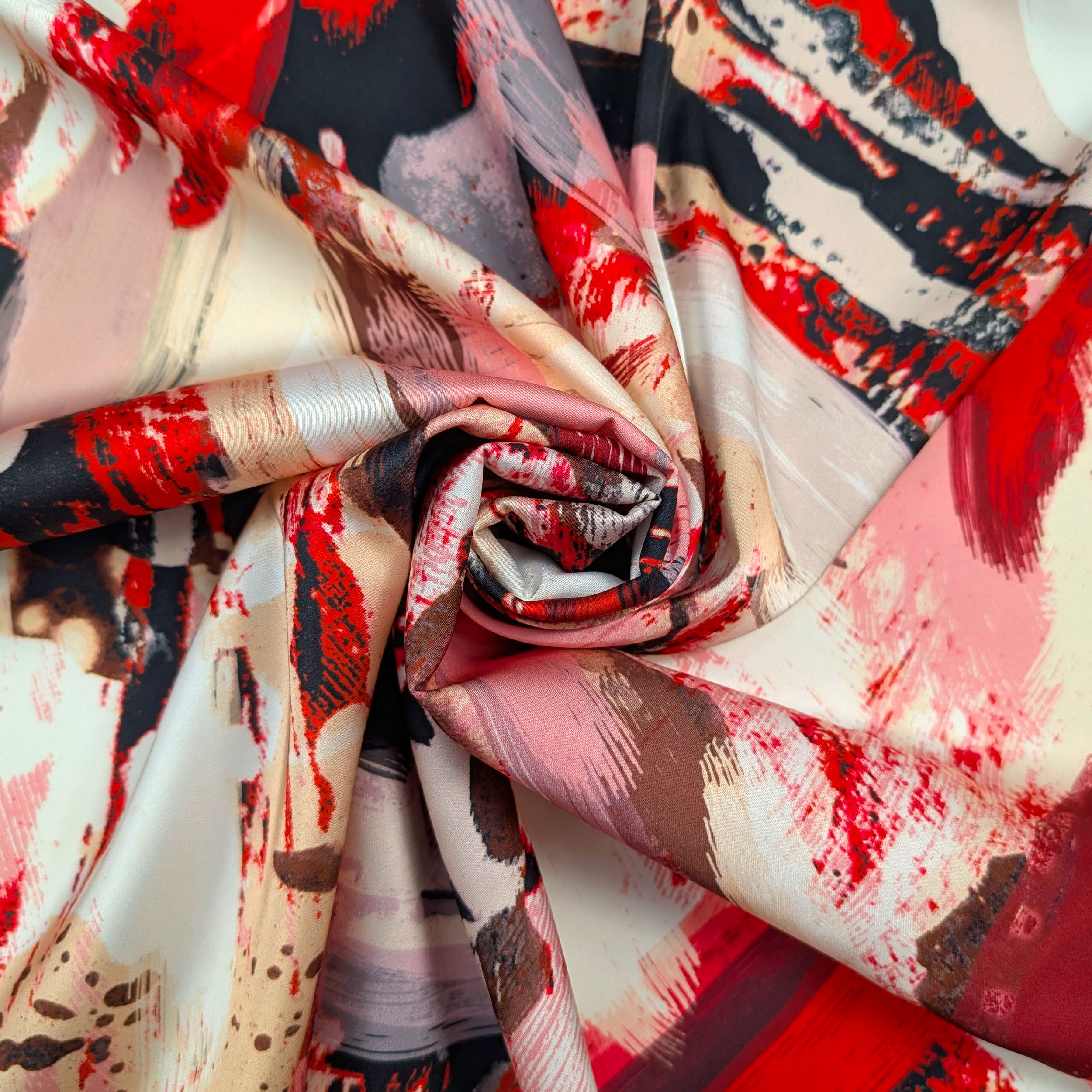 Satin Setate High Fashion Brushstroke Tones Red and Black Image