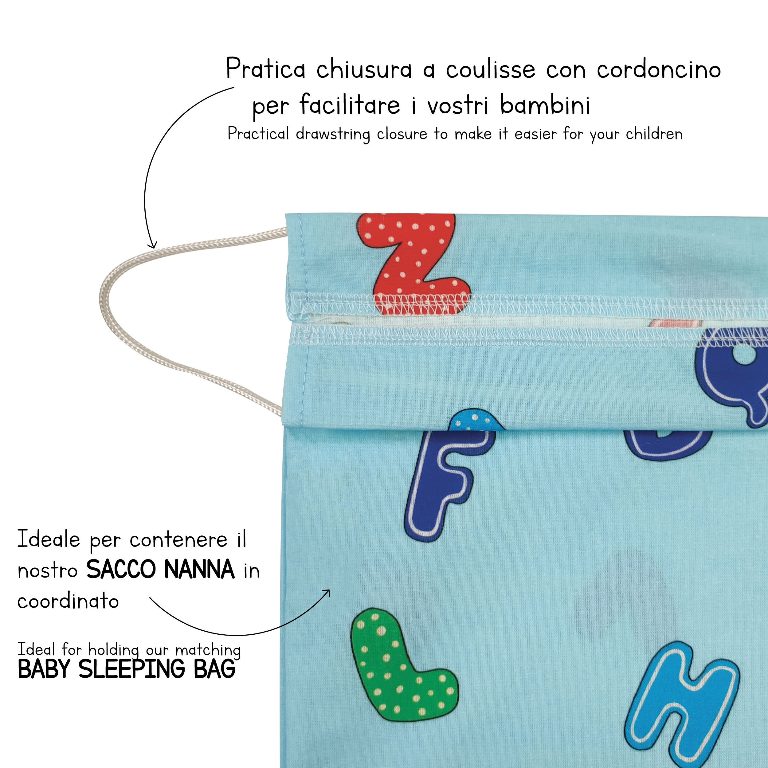 Sac de jardin d'enfants Alphabet Fond bleu clair