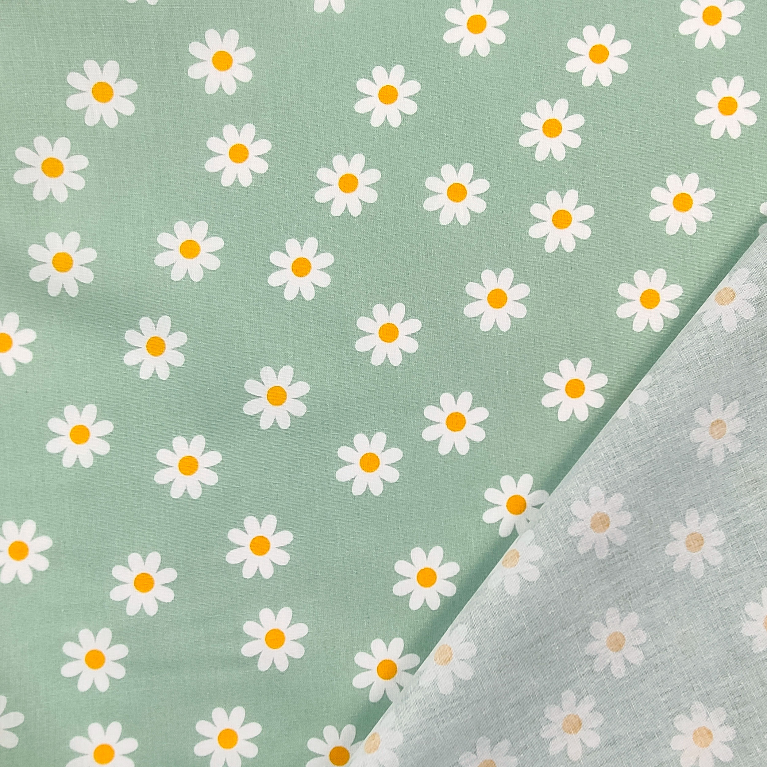 Cotton Poplin Daisies Mint Background Image