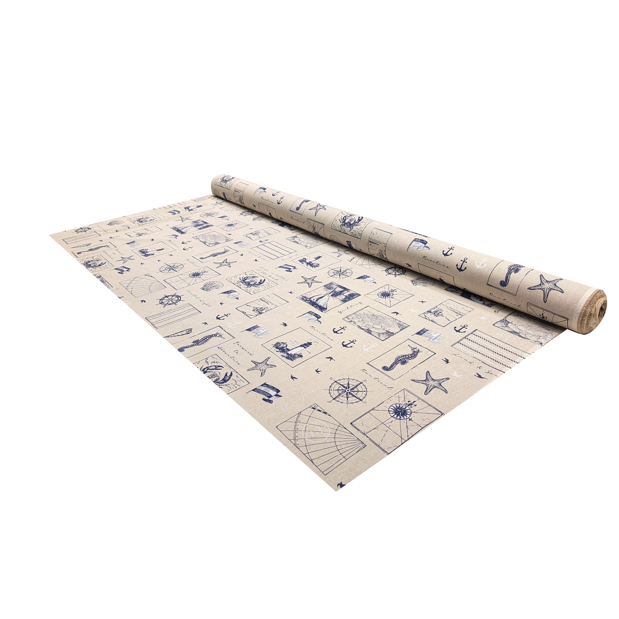 Cotton Mix Fabric Nautical Pattern Blue Image