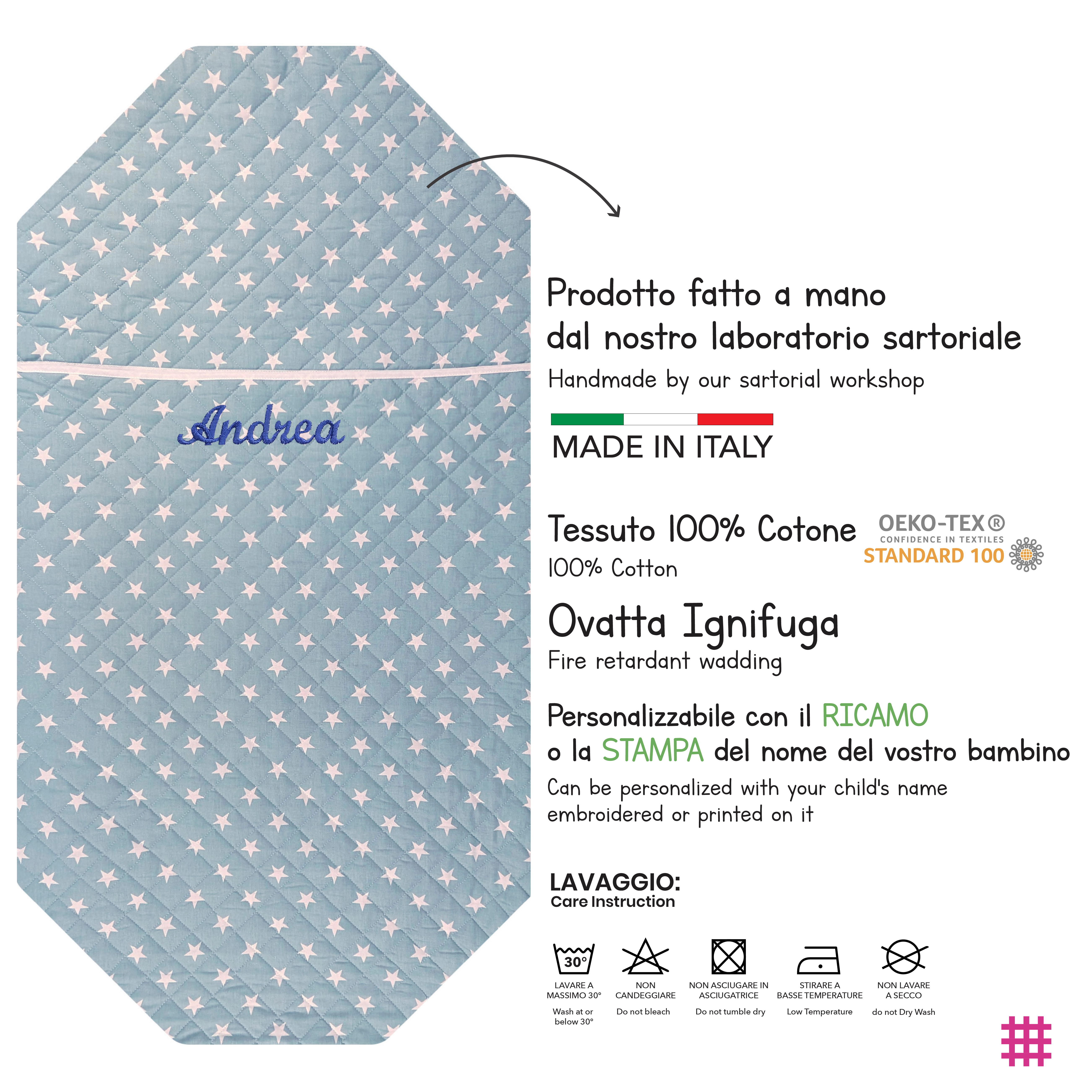 Shaped Sleeping Bag for Cots White Stars with Blue Background Image