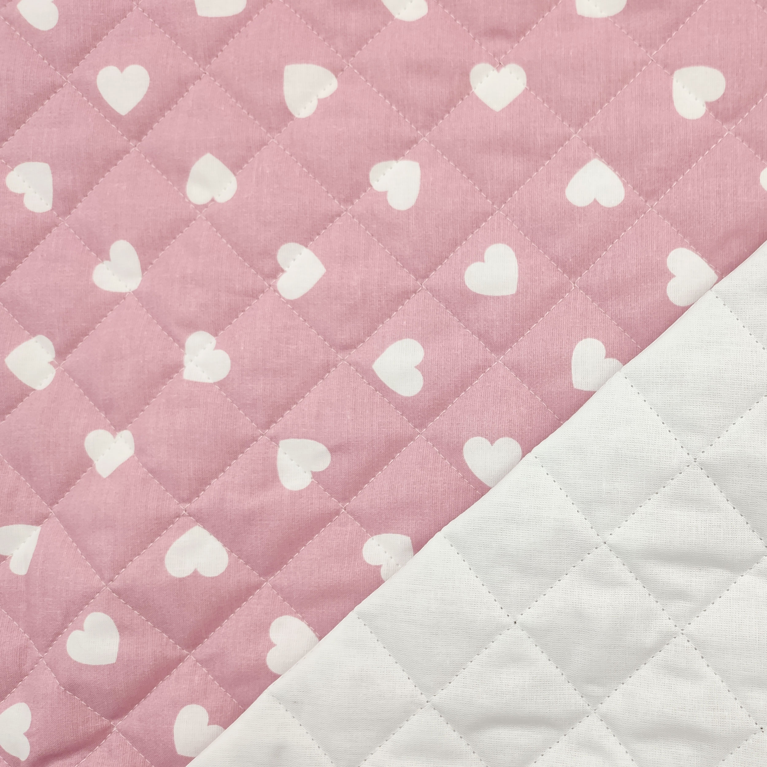 White Hearts Quilted Cotton - Pink Image