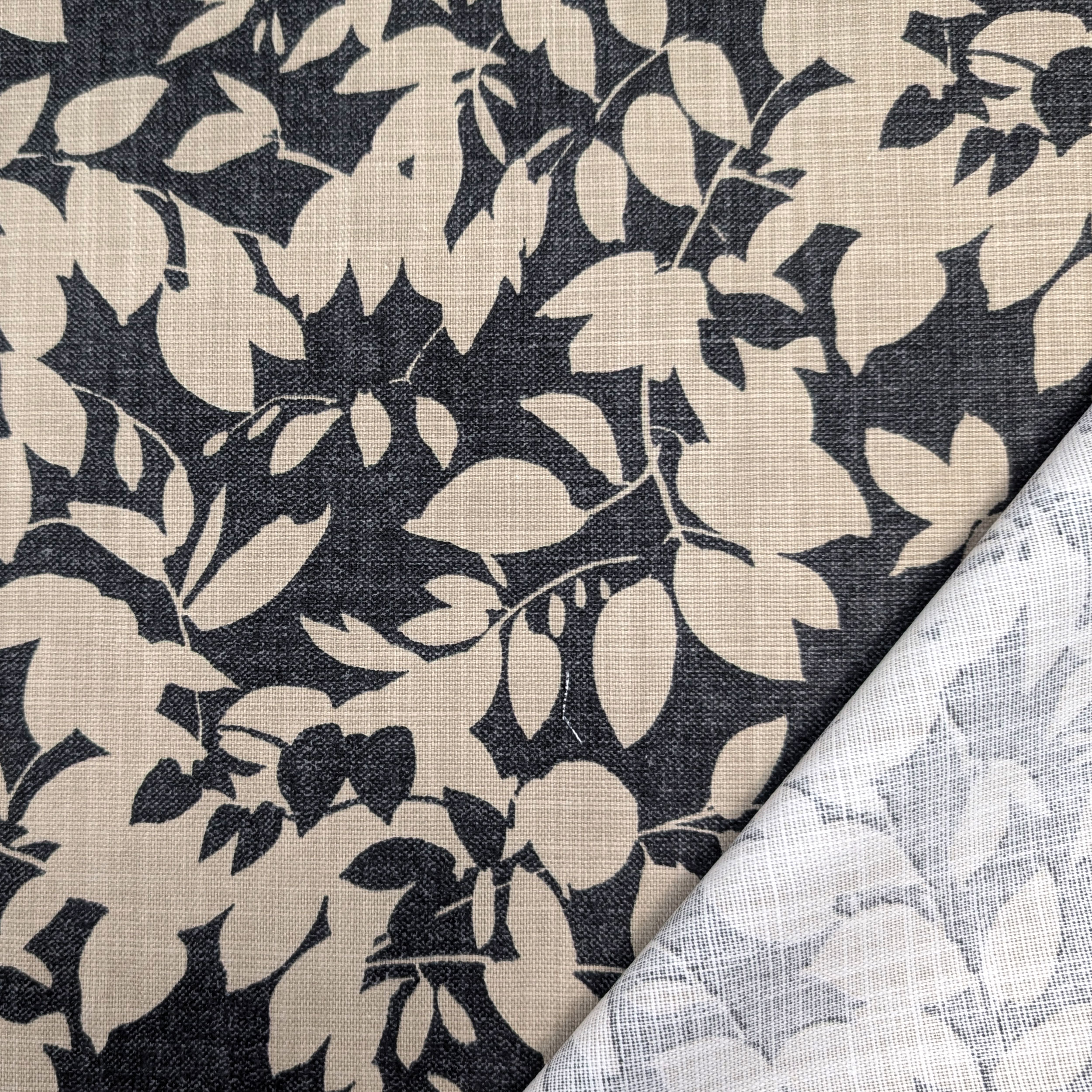 Cotton Linen Decor Leaves Background Anthracite Image