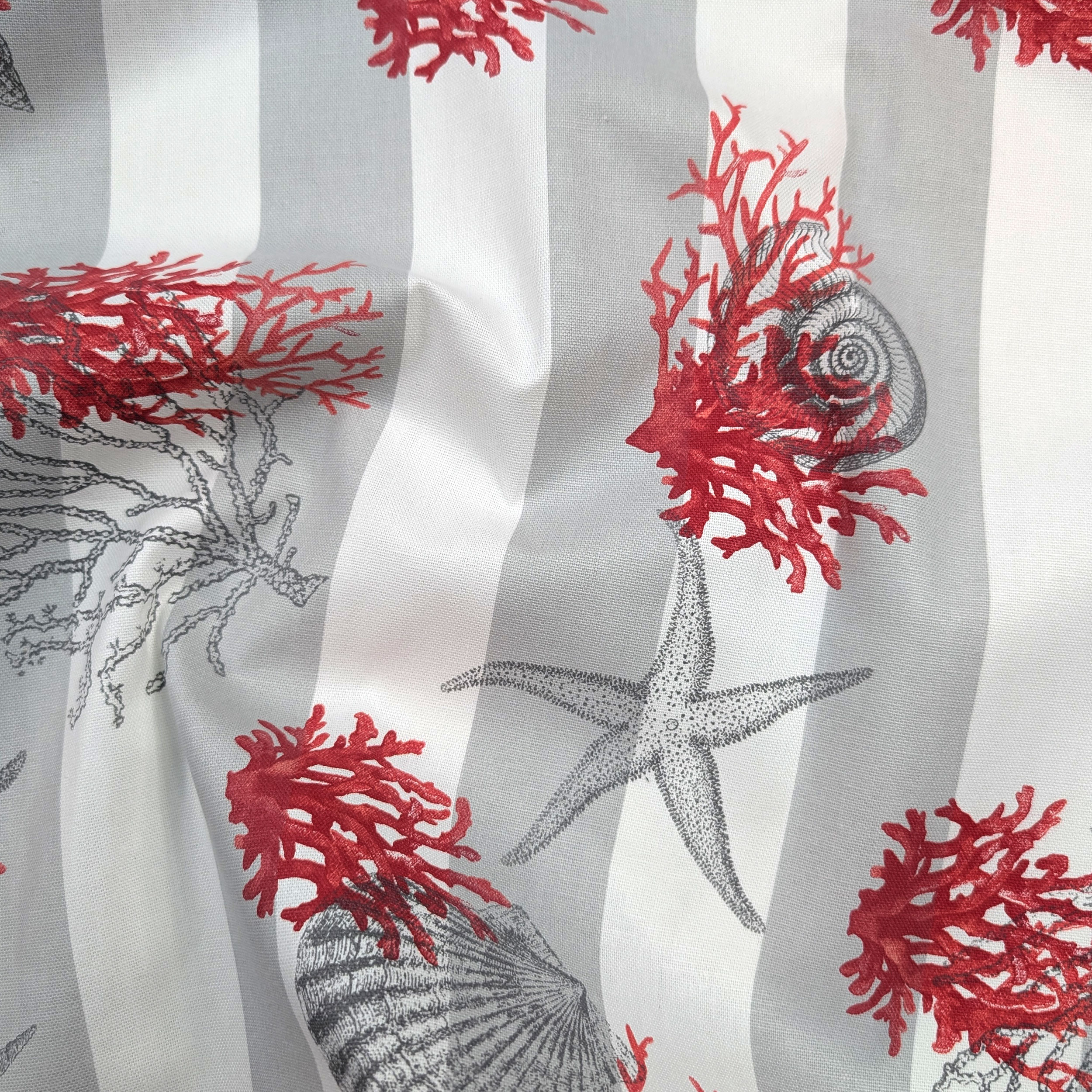 Panama Fabric White Grey Stripes Red Shells Image