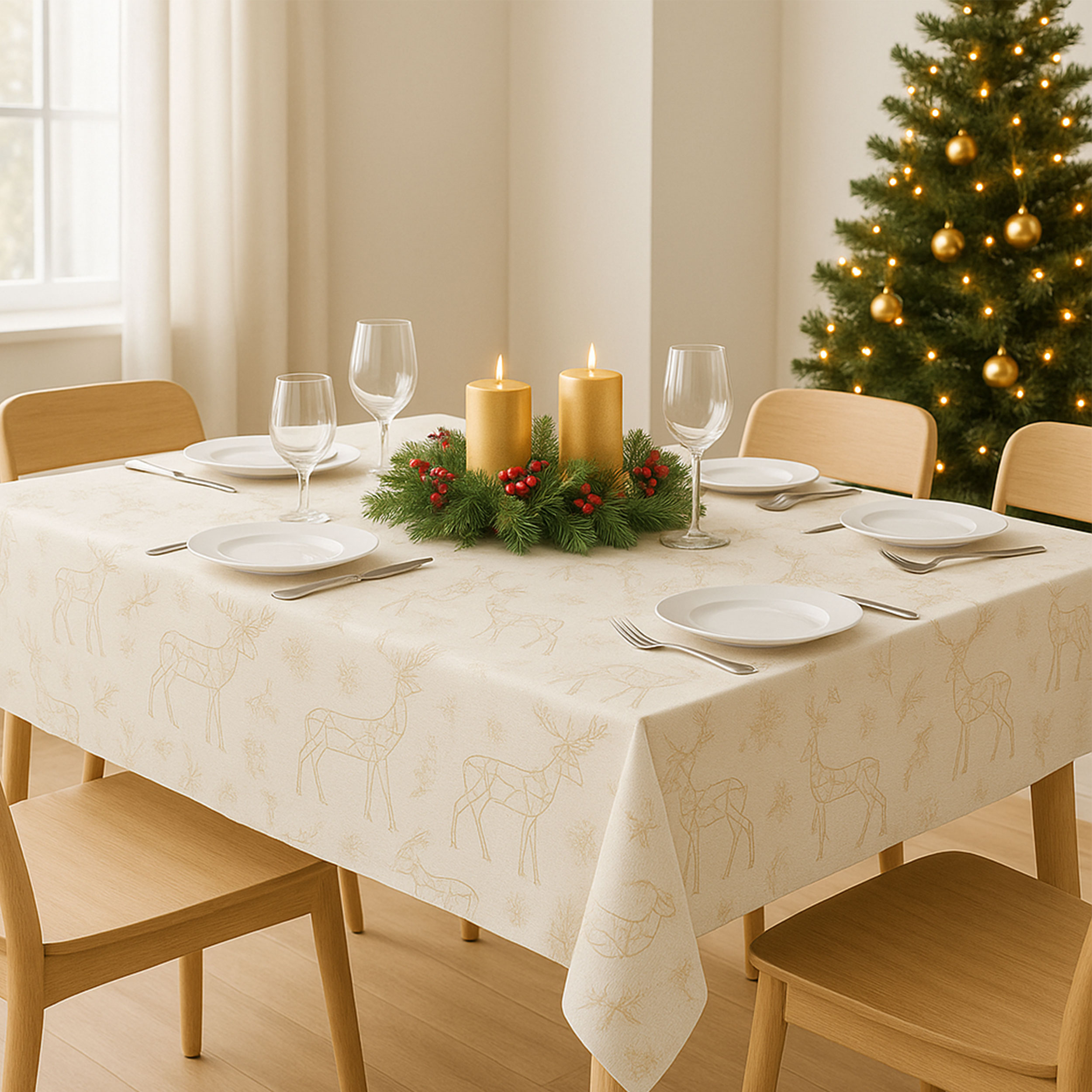 Christmas Jacquard with Reindeer Silhouette Image