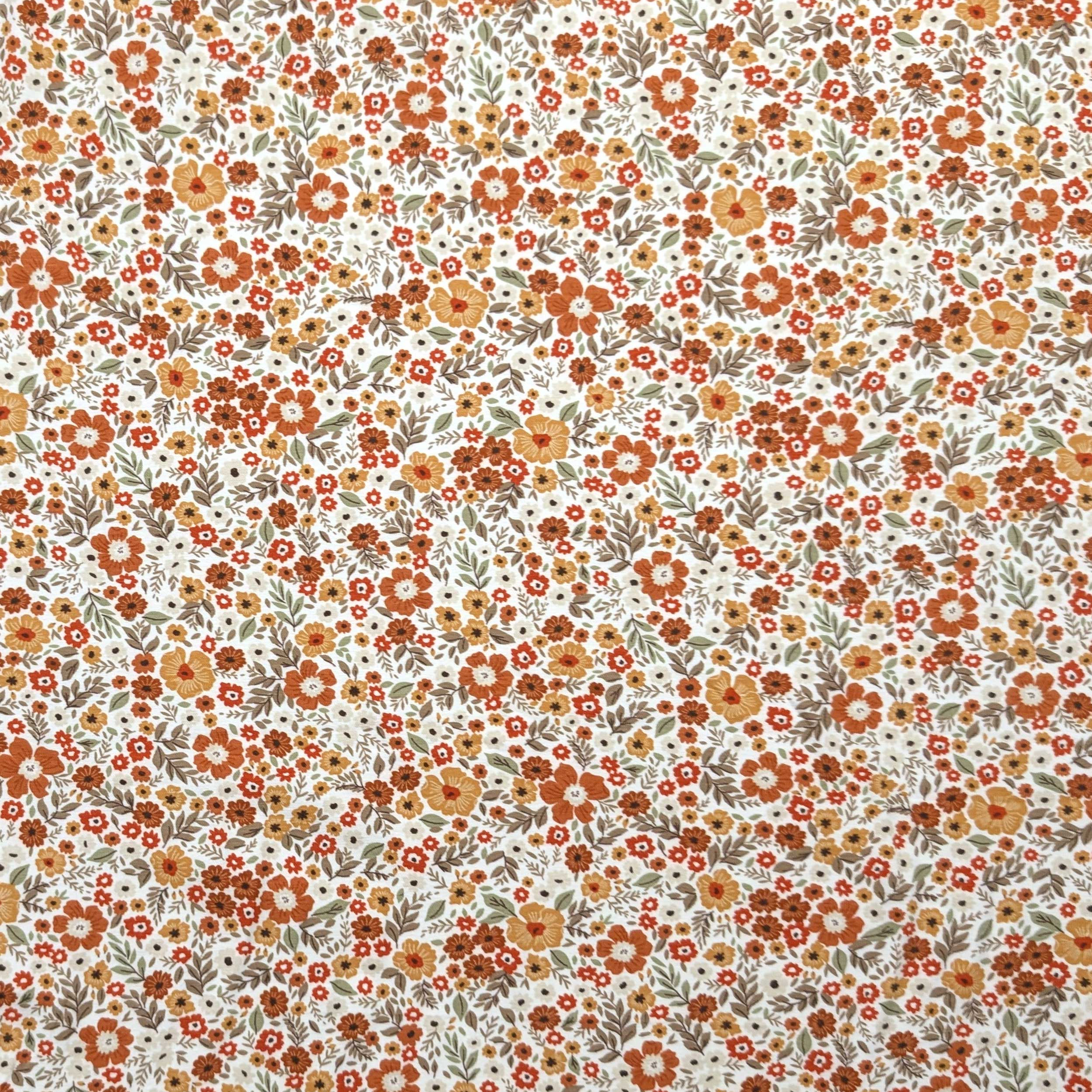Jersey Cotton Orange Flowers Image