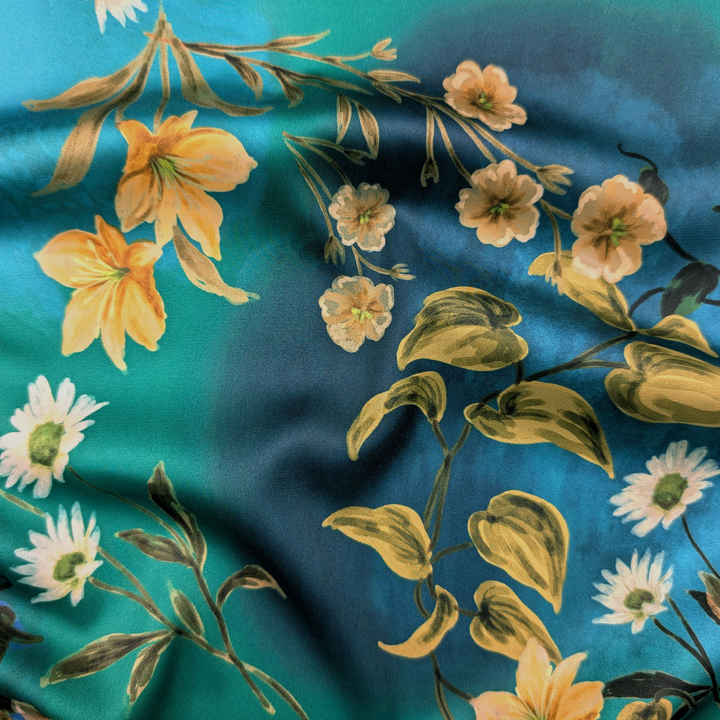 Cutout with Flowers on Blue Green Background 70x145 cm Image