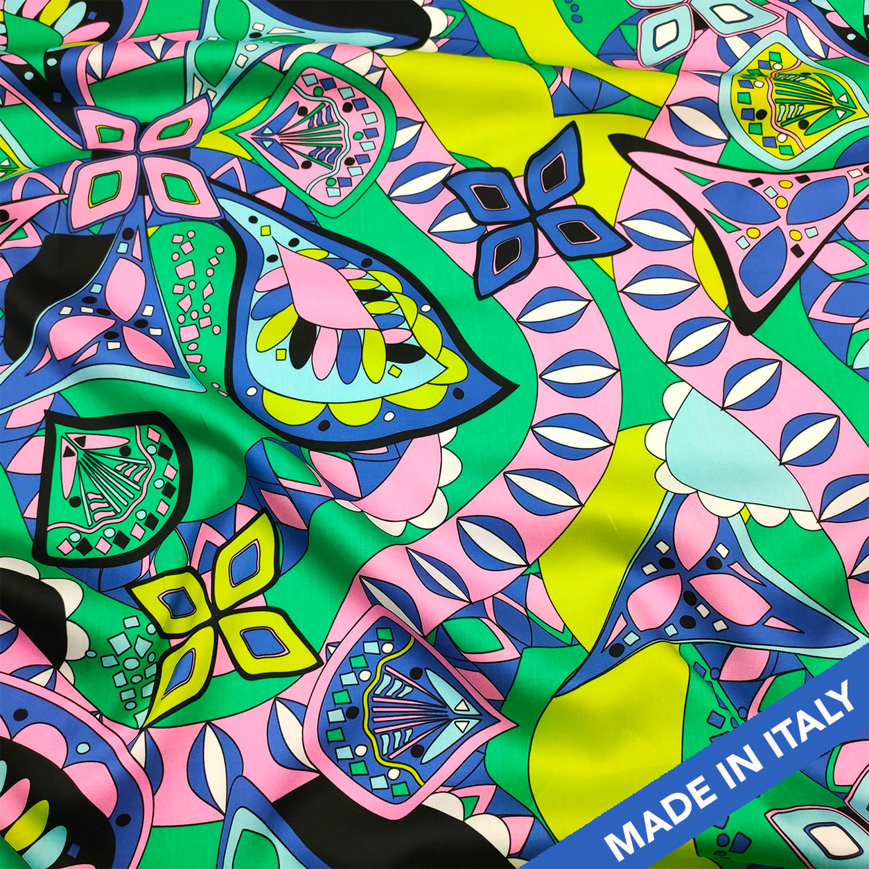 Abstract Patterned Cotton Satin Green Bluette
