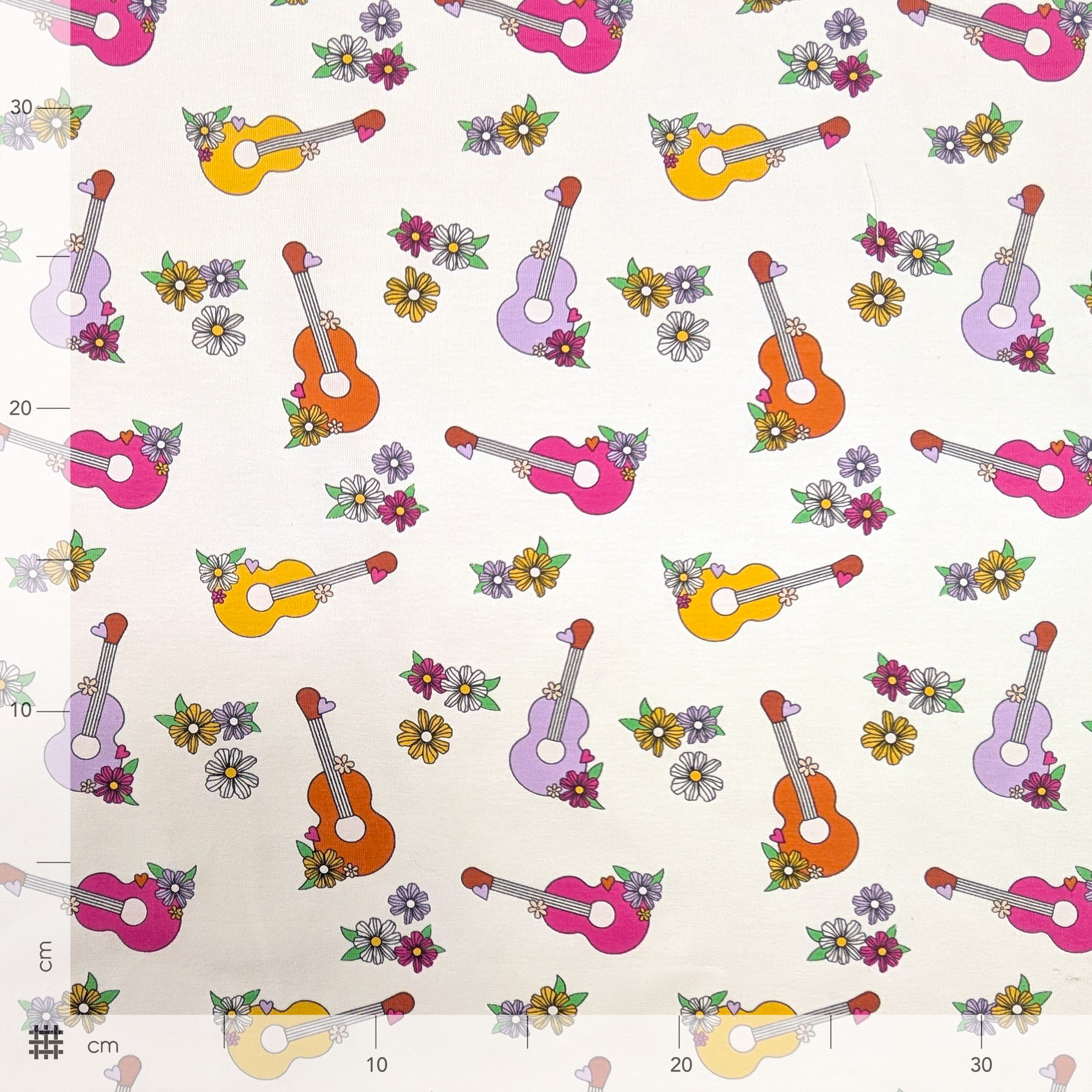 Jersey Cotton Guitars and Flowers Image