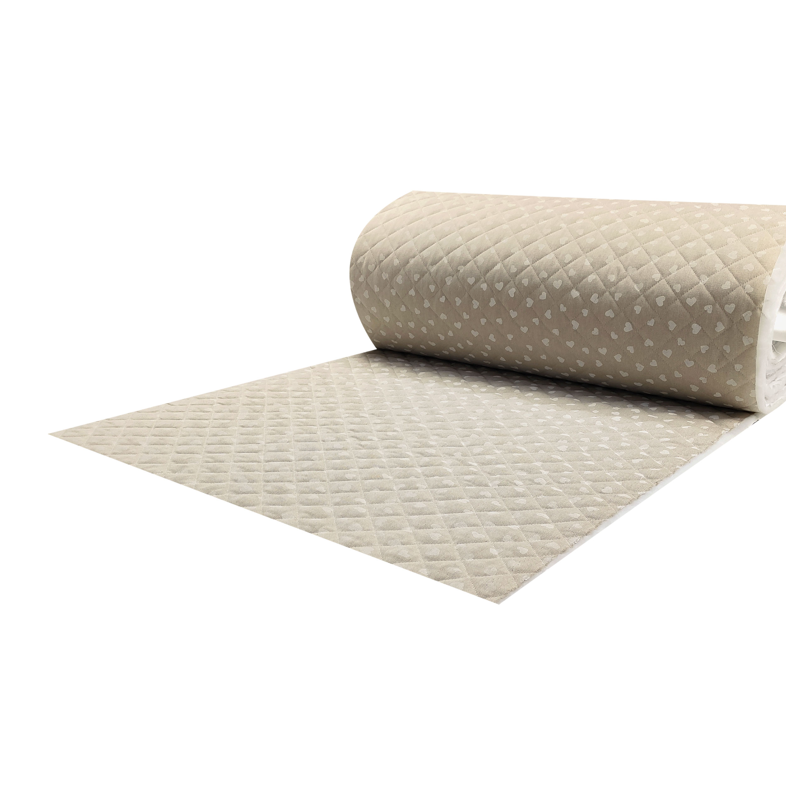 Quilted Fabric White Hearts Beige Background