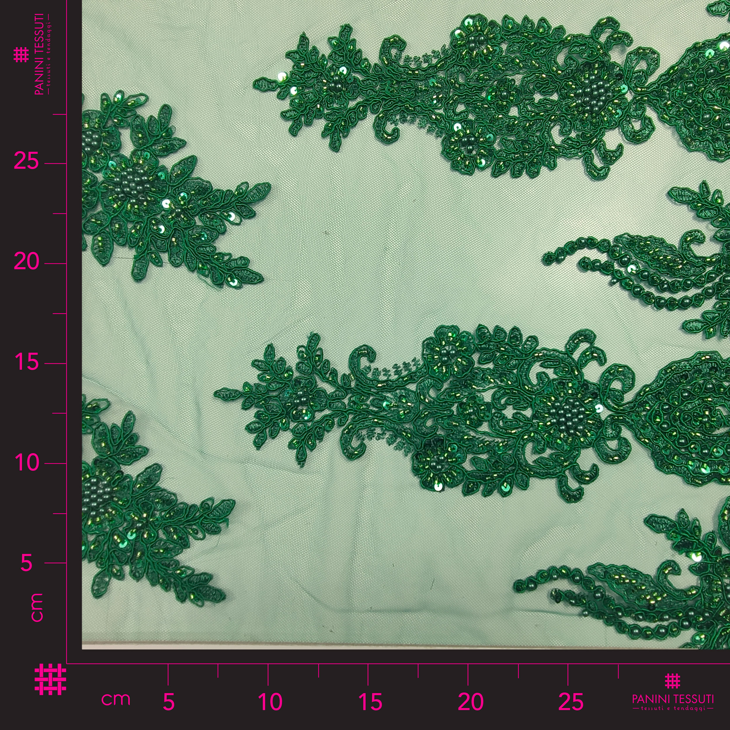 High Fashion Beaded Double Edge Floral Lace - Emerald 