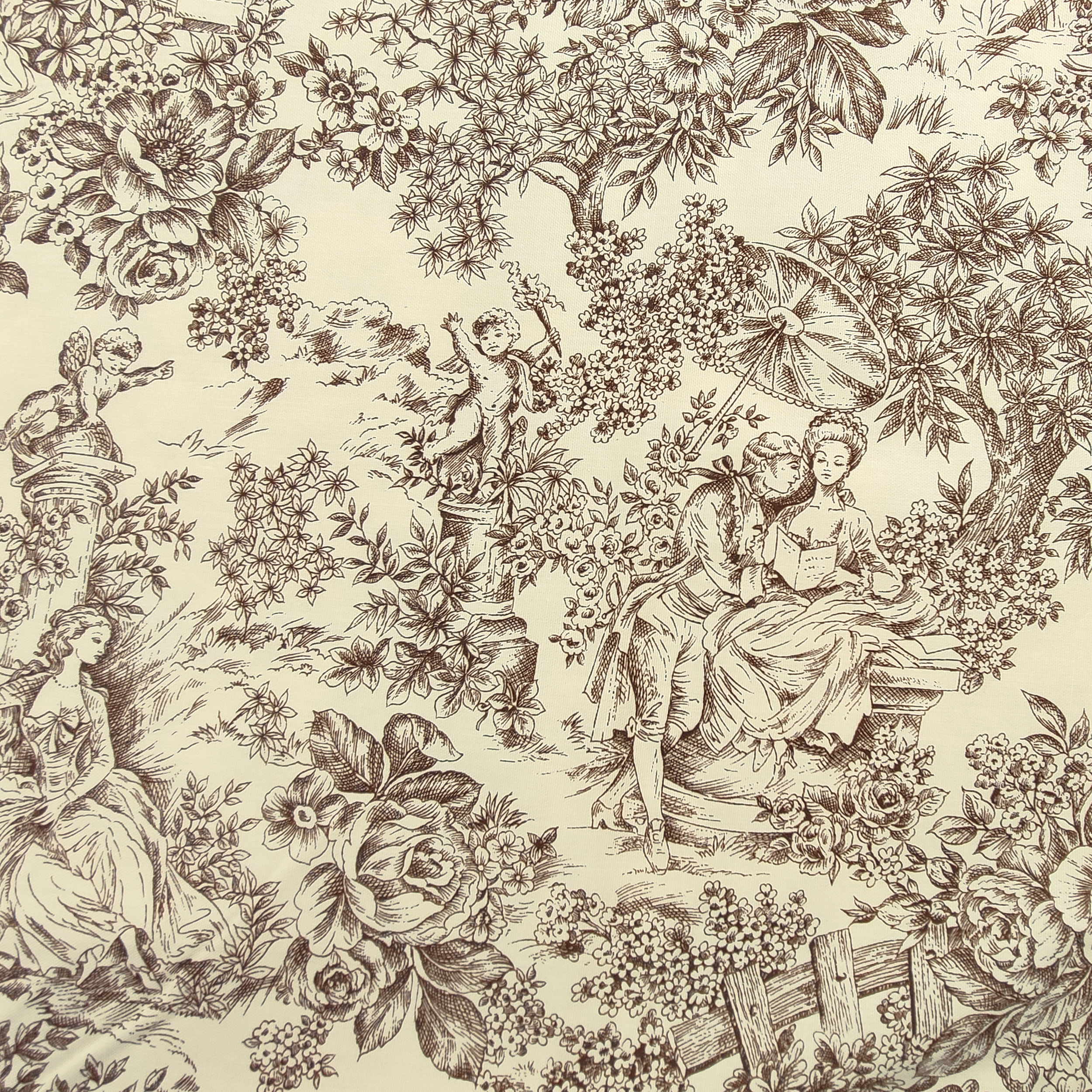 Panama Fabric Toile De Jouy Fond Marron Crème Image