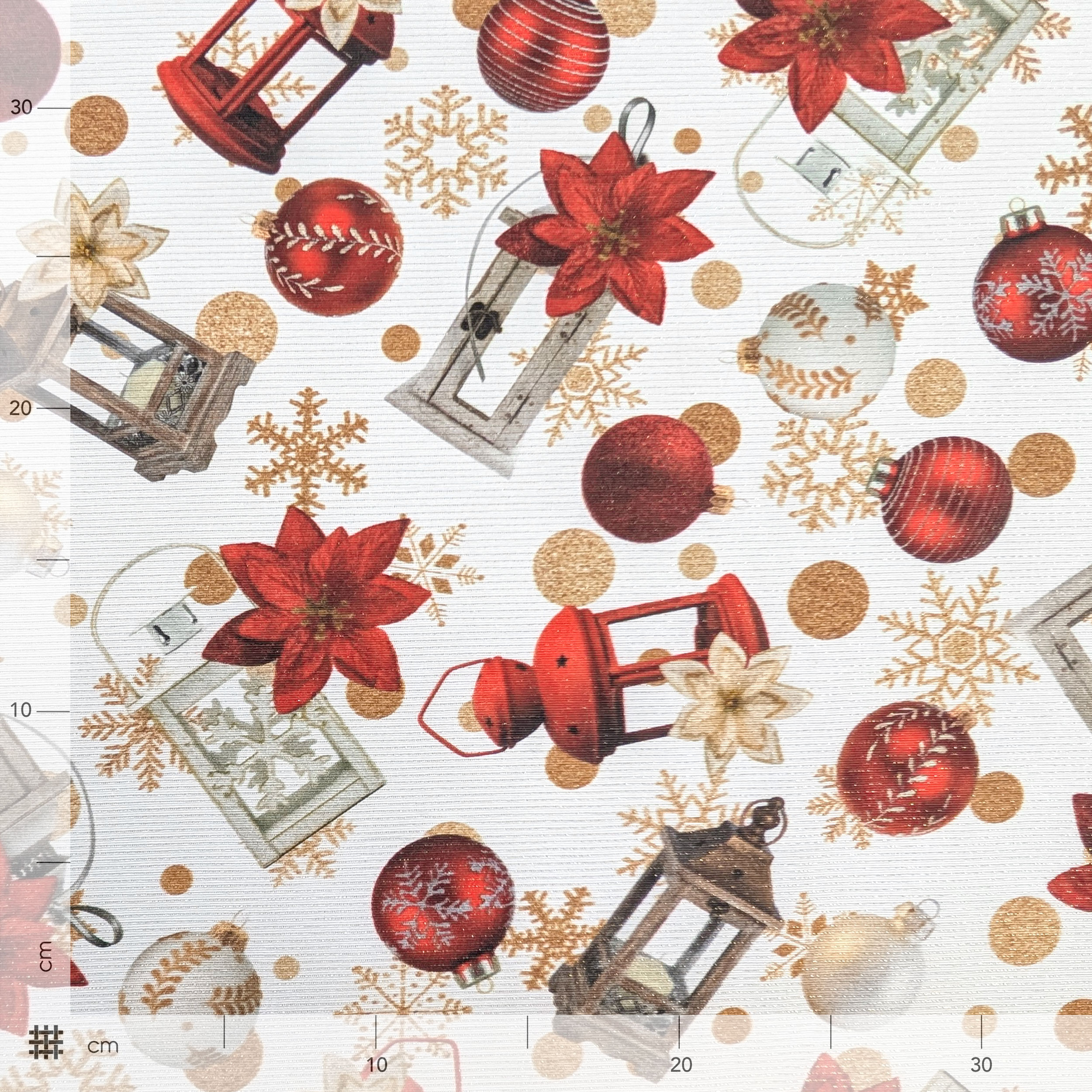 Christmas decoration fabric Lurex balls and lanterns Image
