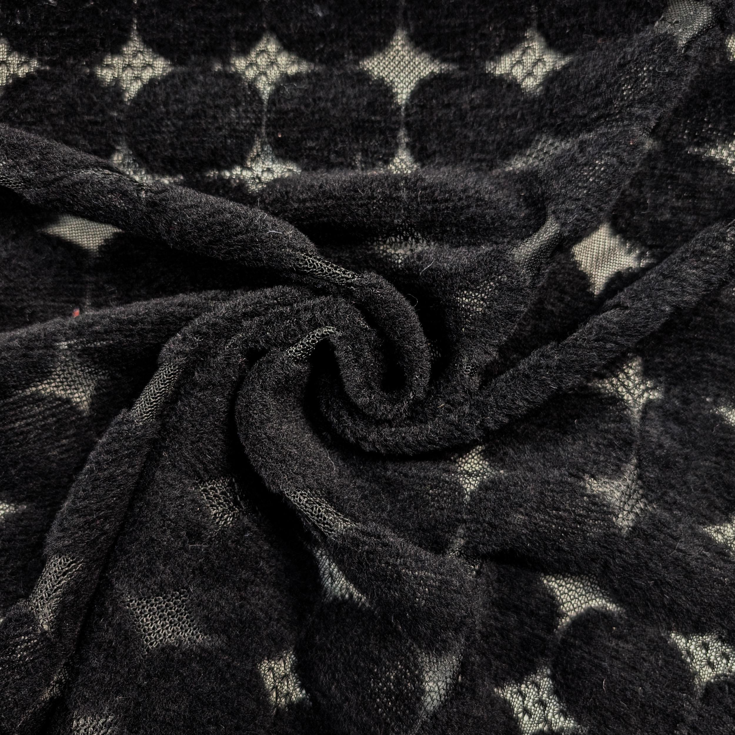 Bi-elastic Wool Blend Black Flocked Polka Dot Image