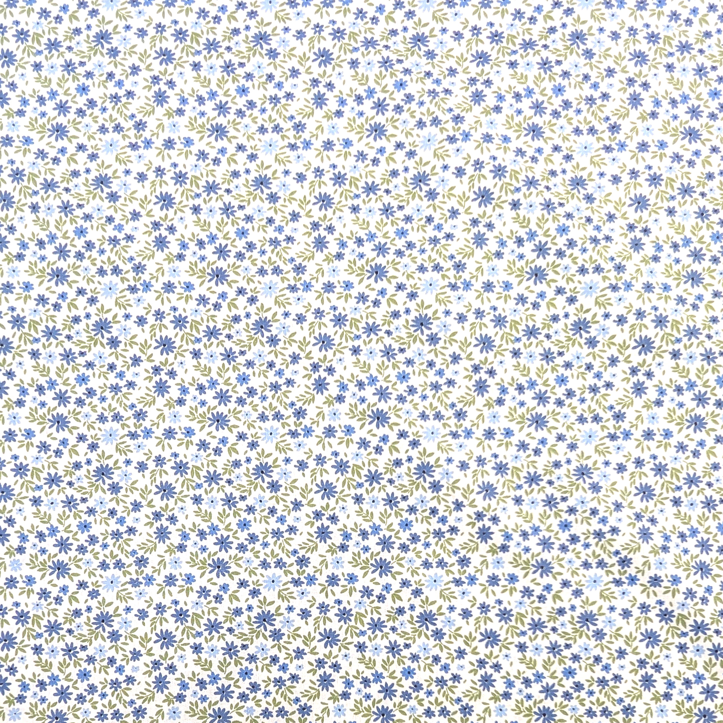 Light Blue and Blue Flowered Cotton Poplin