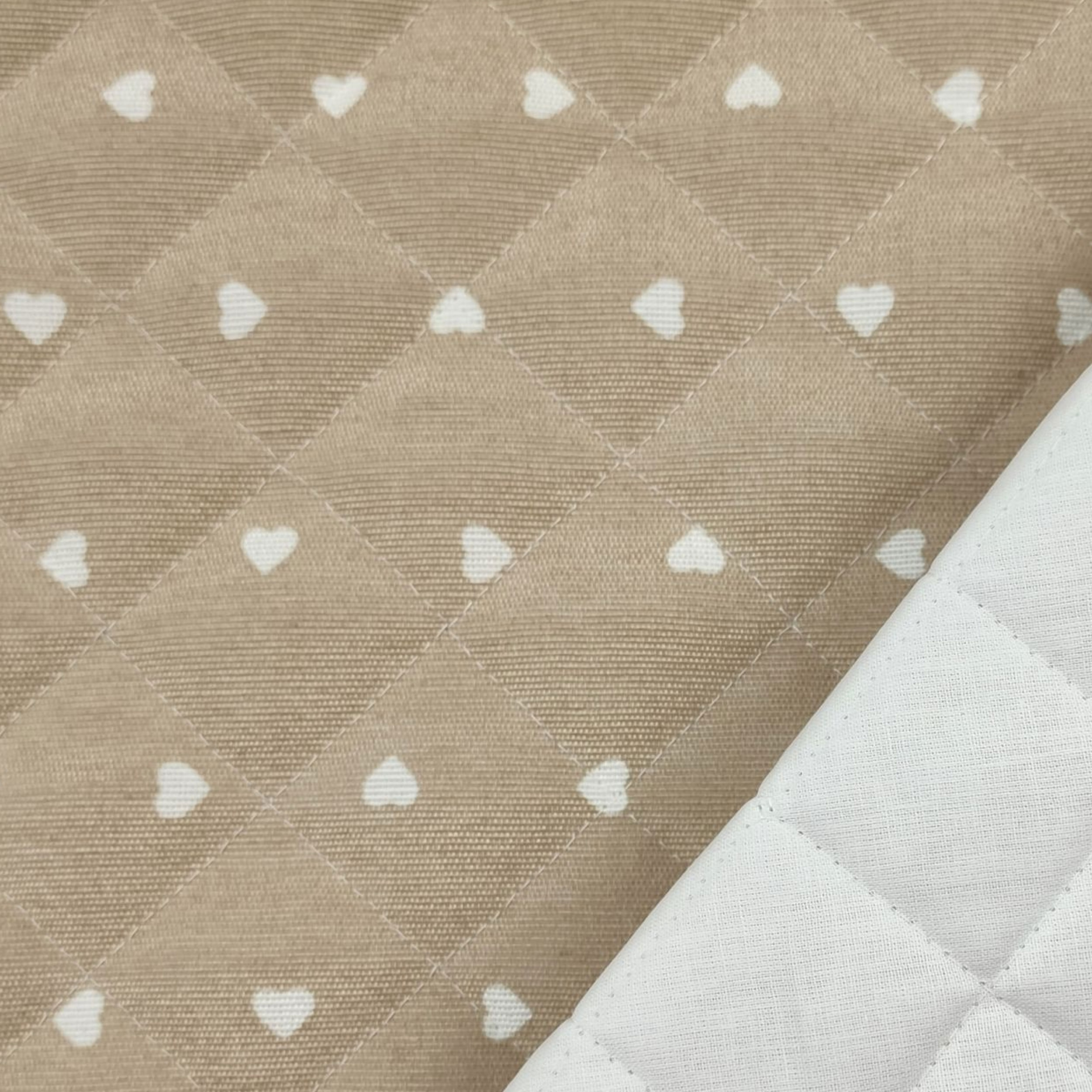 Quilted Cotton Mini White Hearts - Beige Image