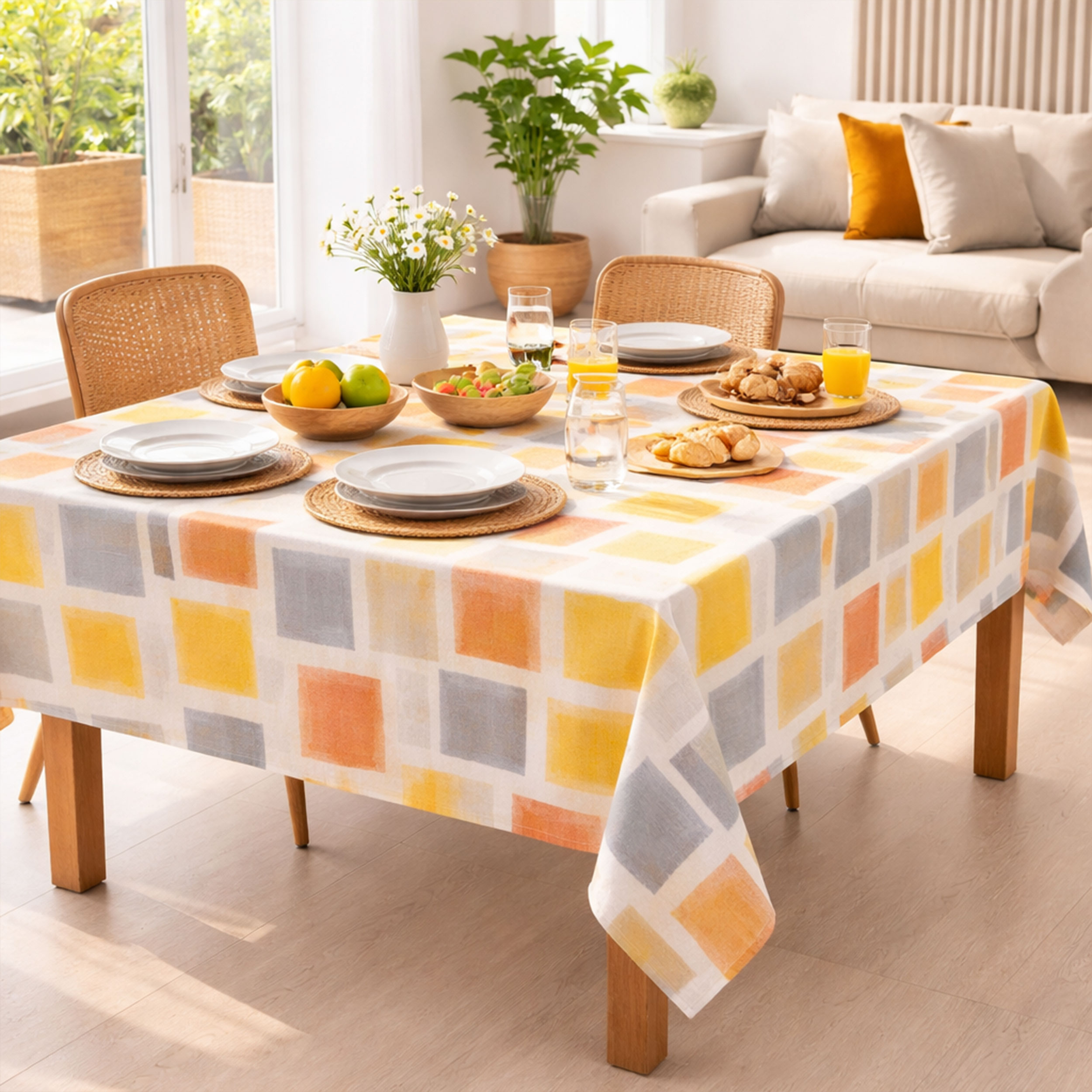 Fabric for Plasticized Tablecloth Geometries Warm Tones Image