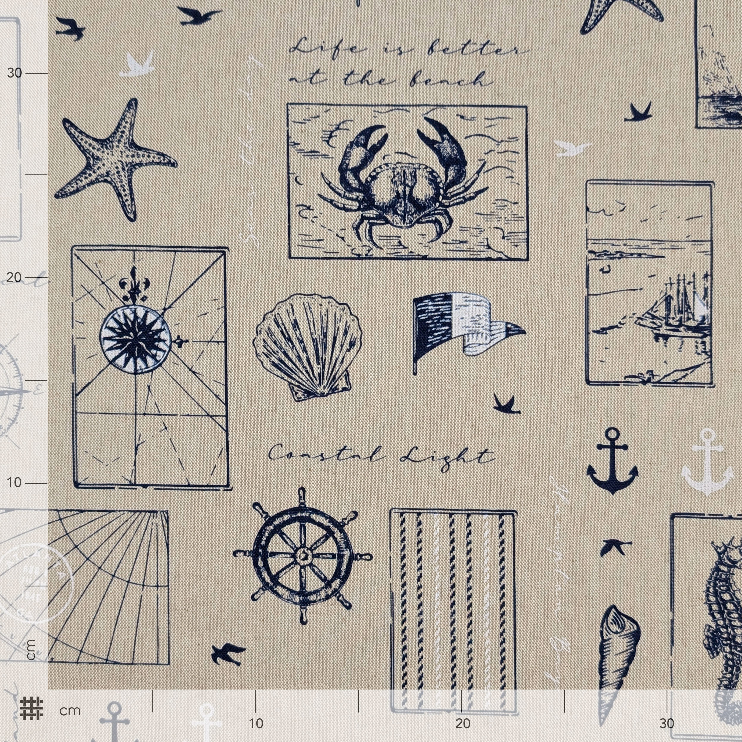 Cotton Mix Fabric Nautical Pattern Blue Image