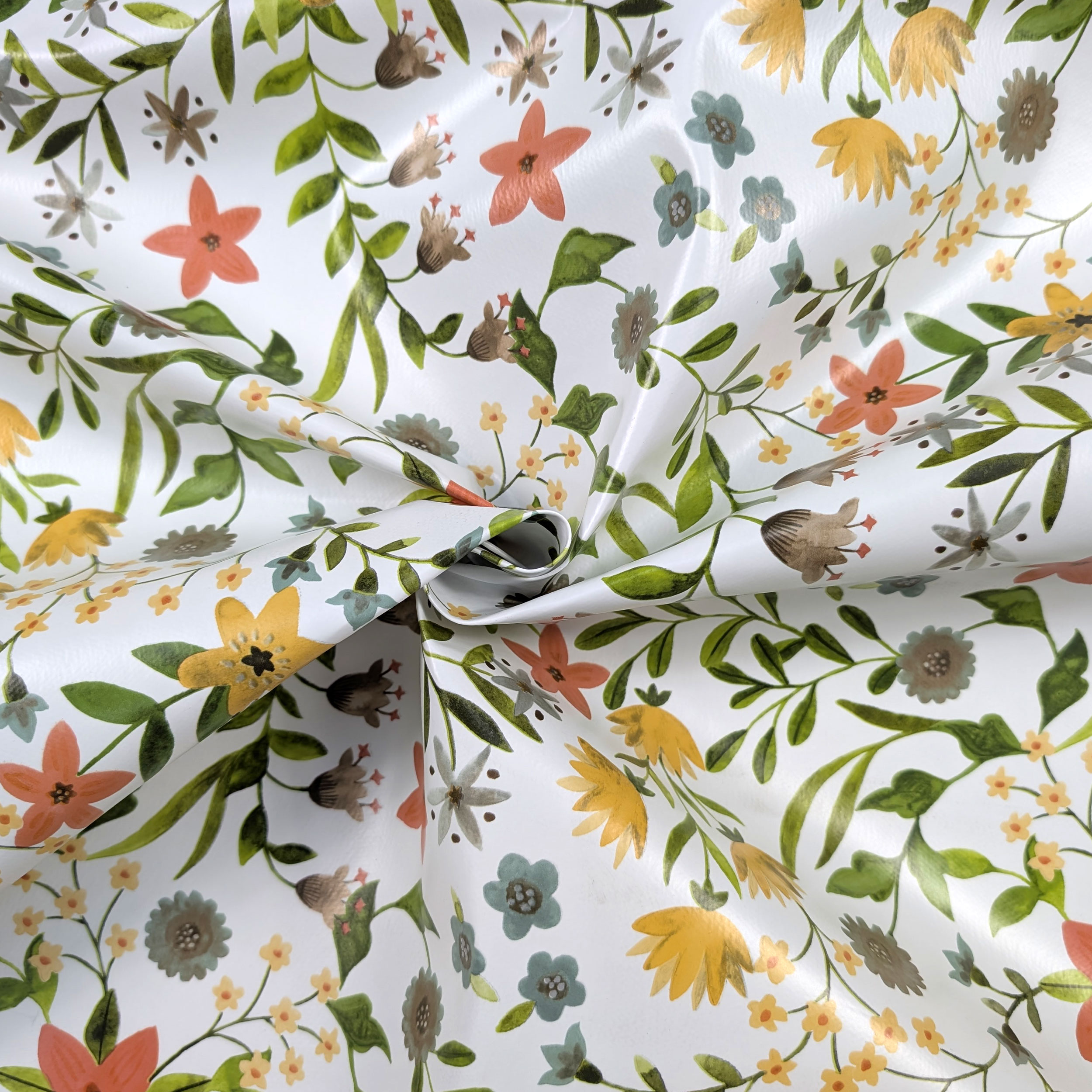 Fabric for Plasticised Tablecloth Warm Tone Flowers Image