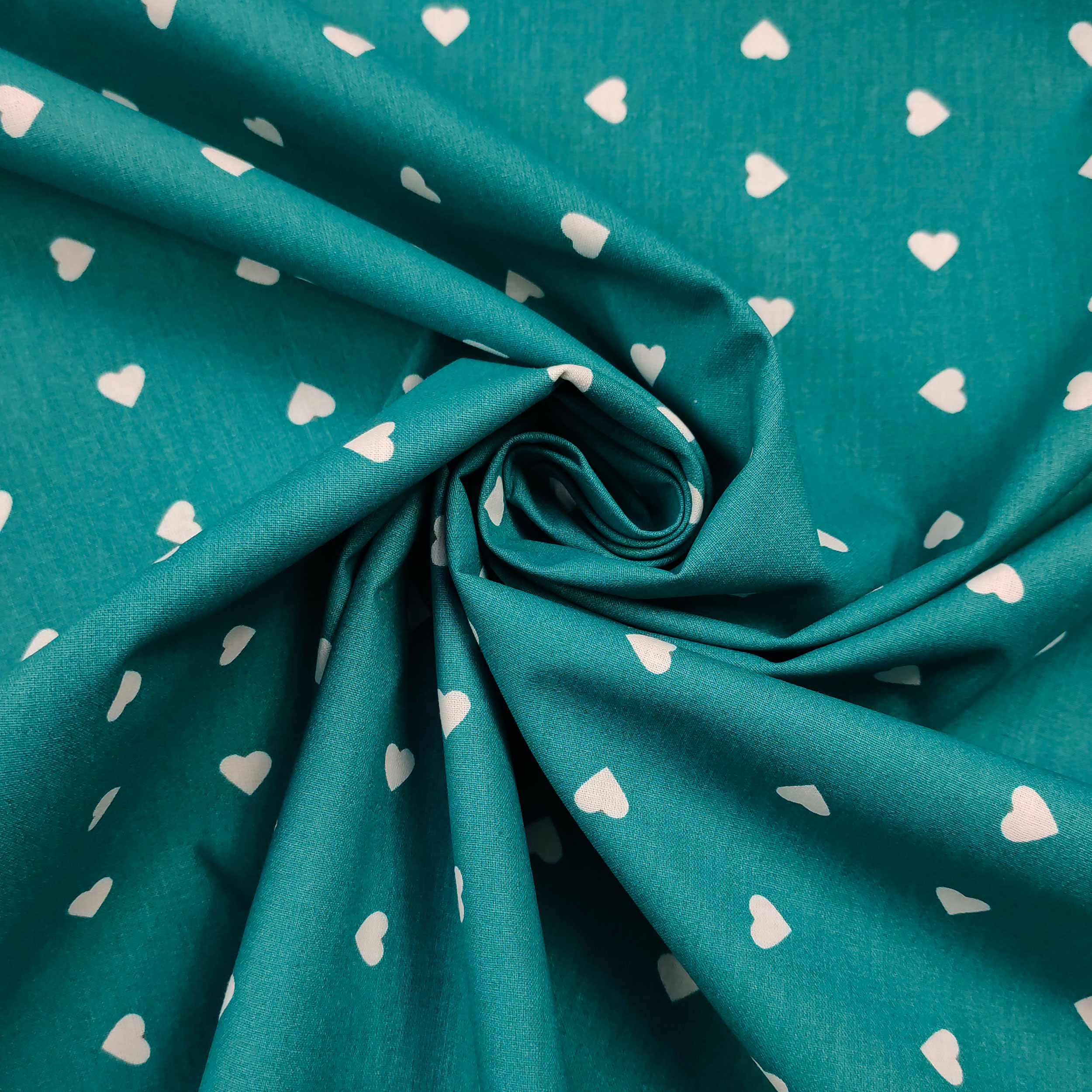 Cotton White Hearts Petrol Background Image