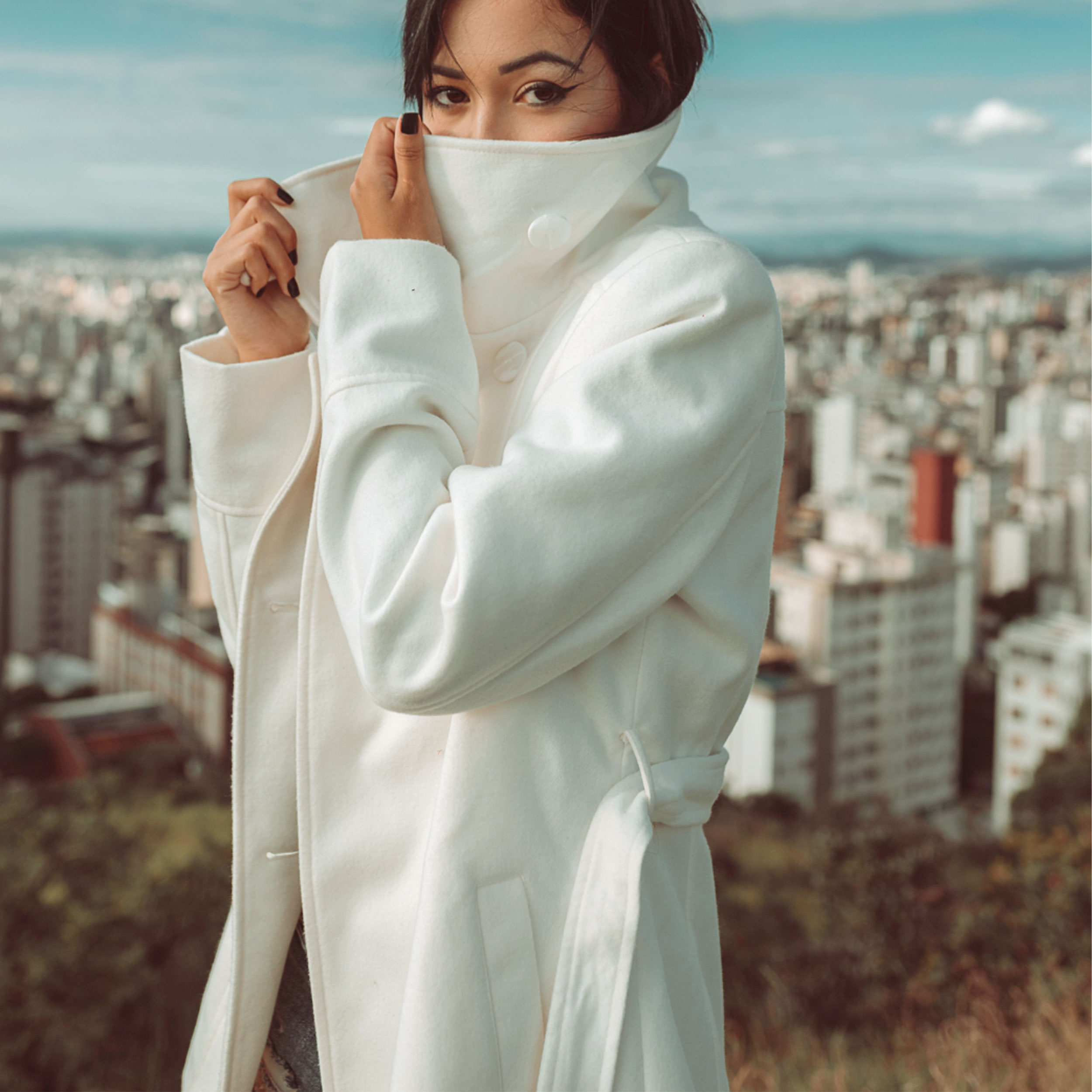 Manteau d'hiver en laine mélangée crème Image