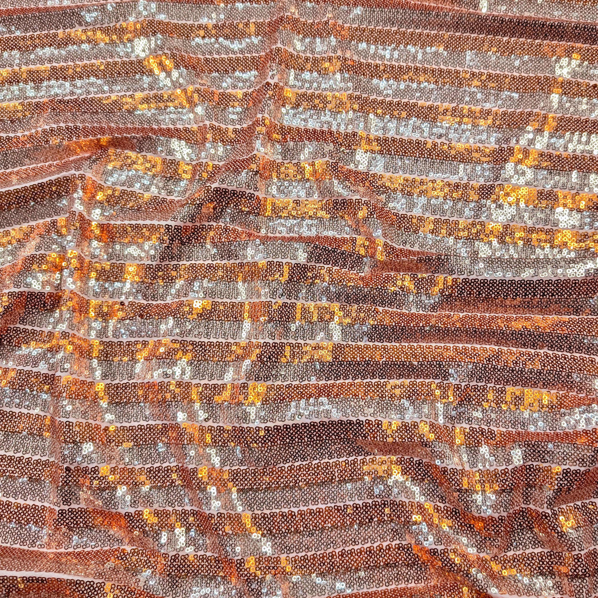 Peach Striped Sequin Fabric Image