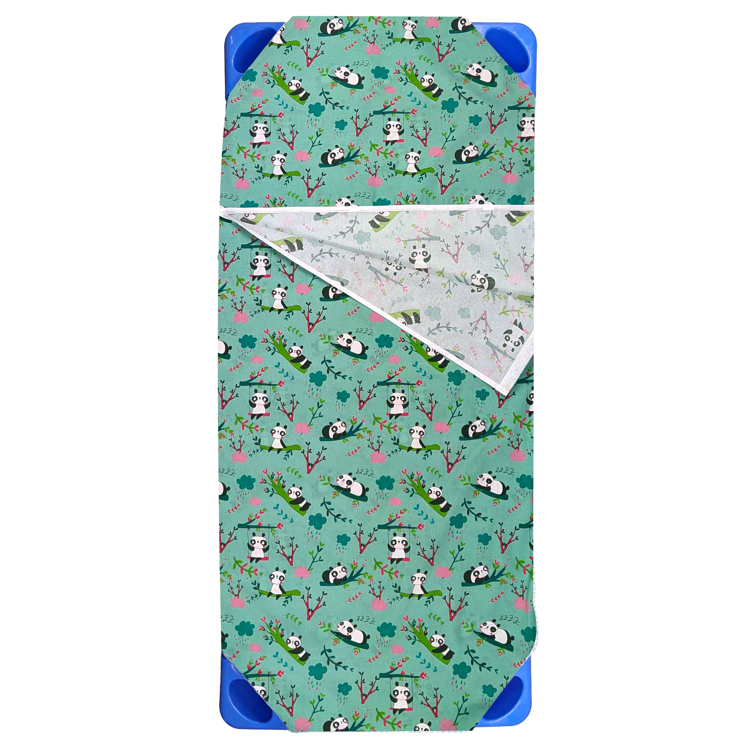 Contoured Summer Sleeping Bag for Panda Camp Beds – Mint Green Background Image