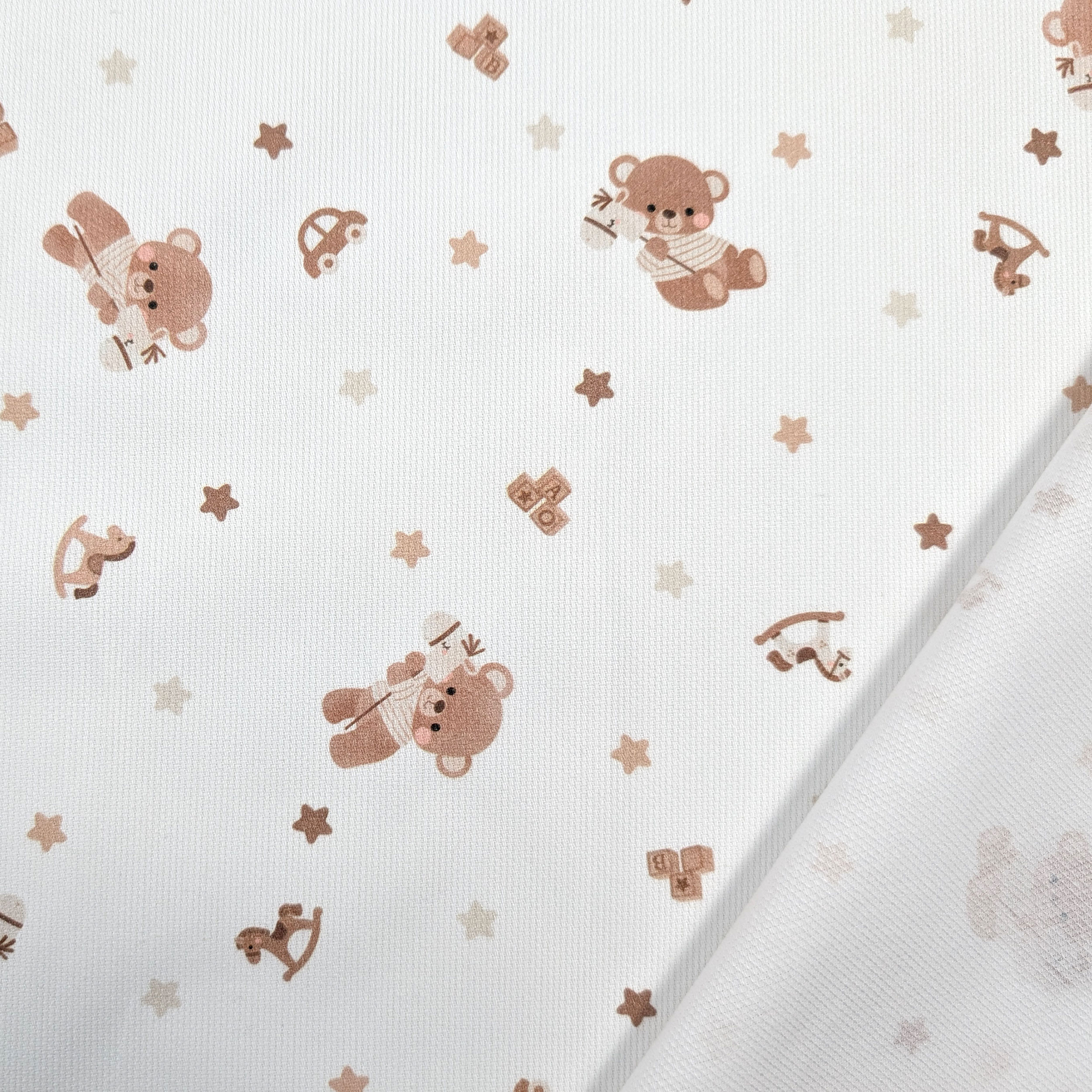 Cotton Piquet Baby Bears and Stars Image