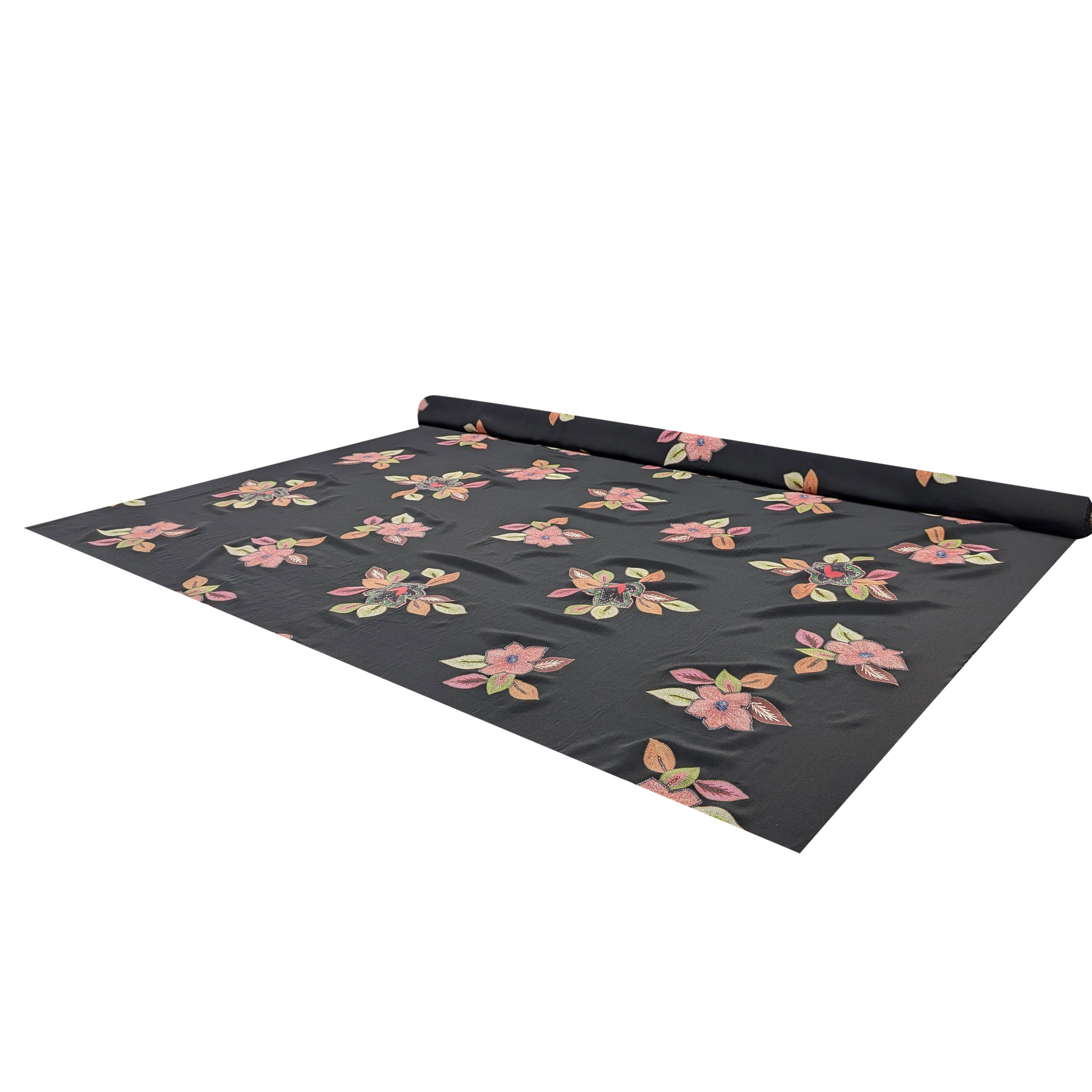 Crepe Silk High Fashion Black with Flowers Image