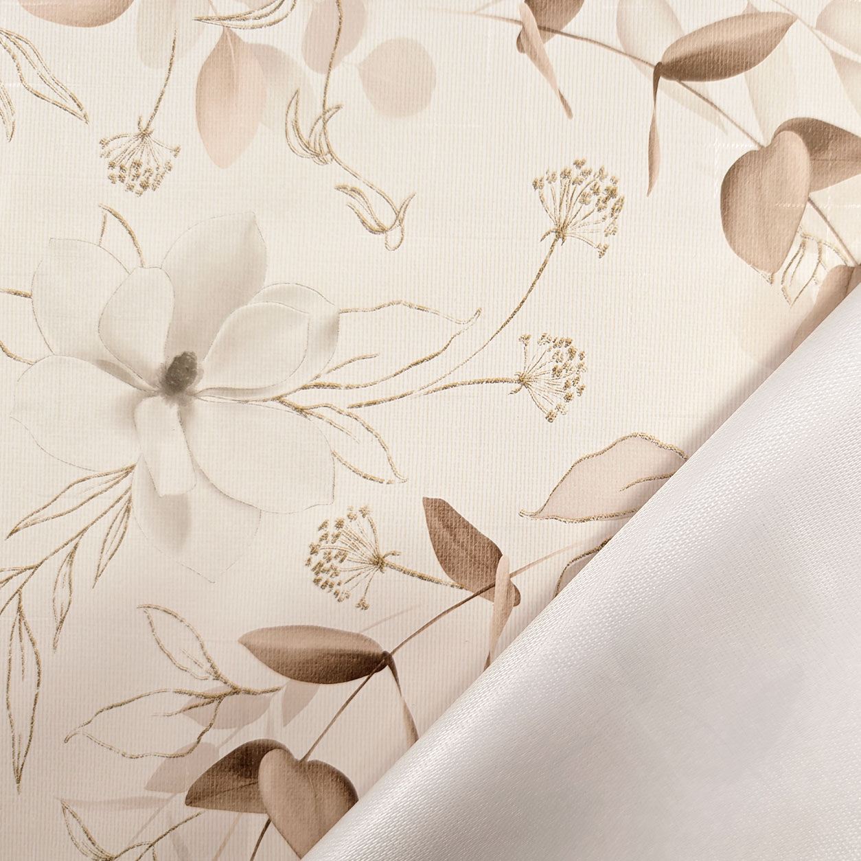 Fabric for Soft Plasticised Tablecloth Branches and Flowers Beige Image