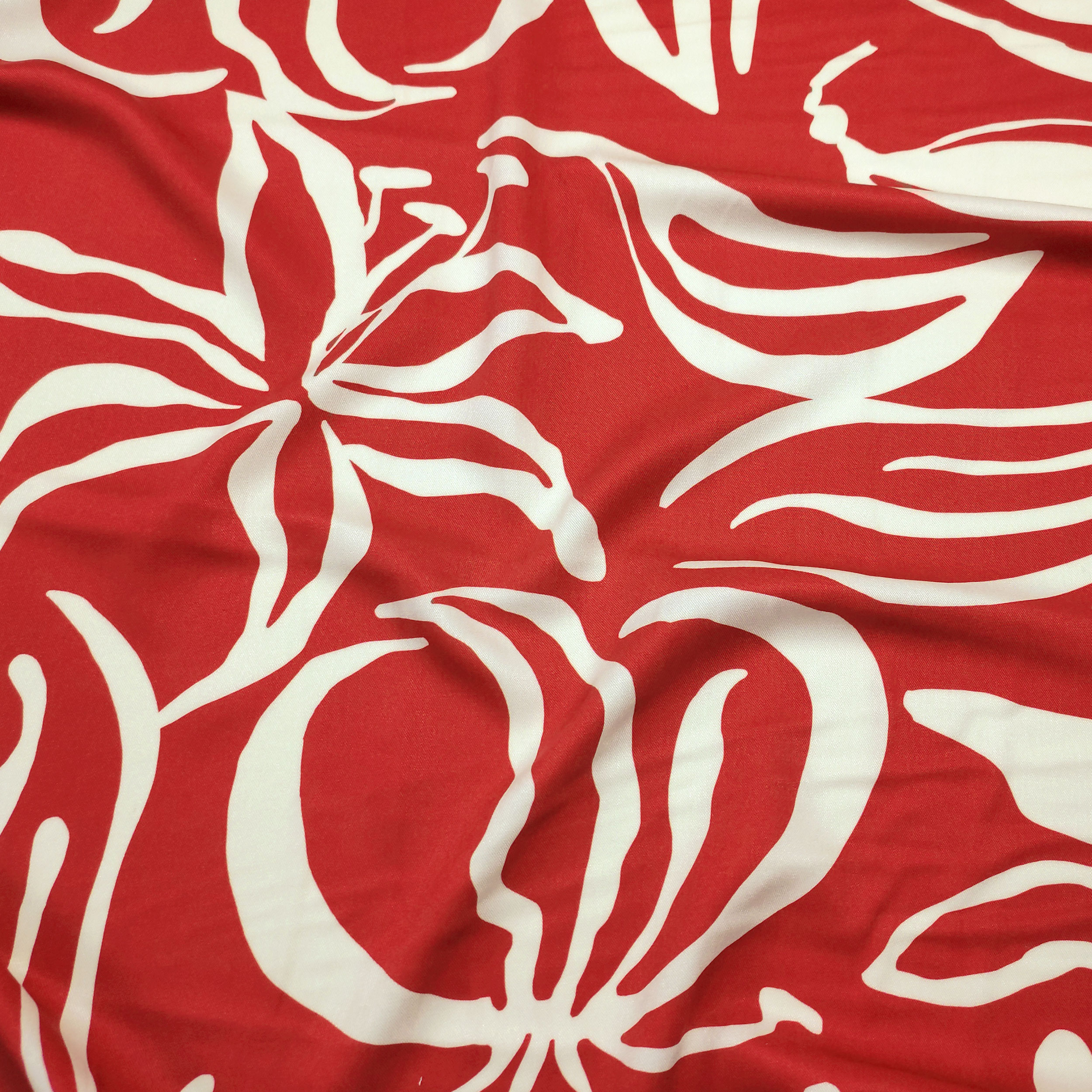 Viscose Tropical Flowers Red Background